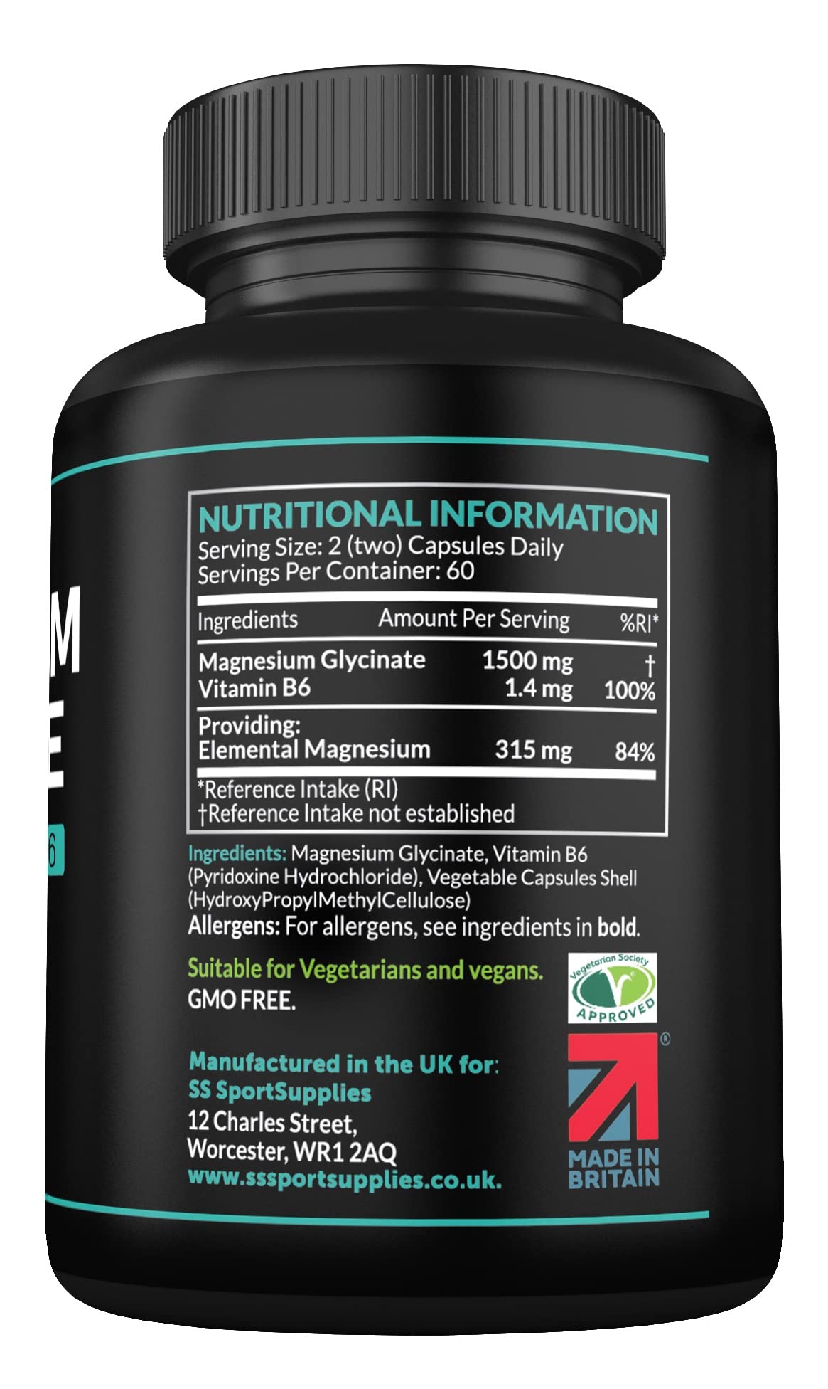 Magnesium Glycinate Supplements & Vitamin B6 - 120 High Strength Capsules SS Sport Supplies buy supplements canada