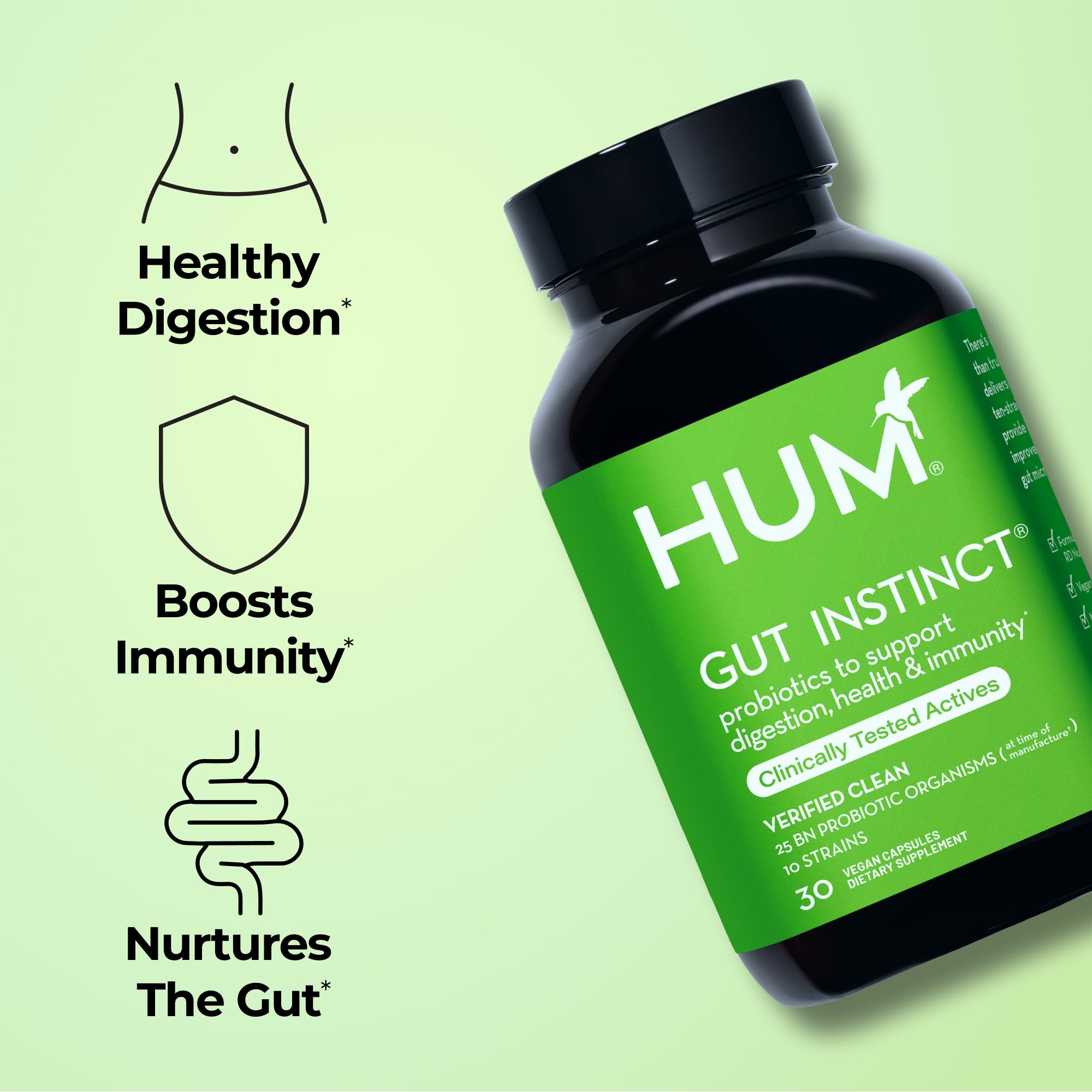 HUM Gut Instinct Daily Probiotics for Women and Men, Digestive Health, Lactobacillus, Bifidobacterium Strains for Immune Support, Probiotic Supplement for Healthy Gut Diversity, 30 Capsules HUM buy supplements canada