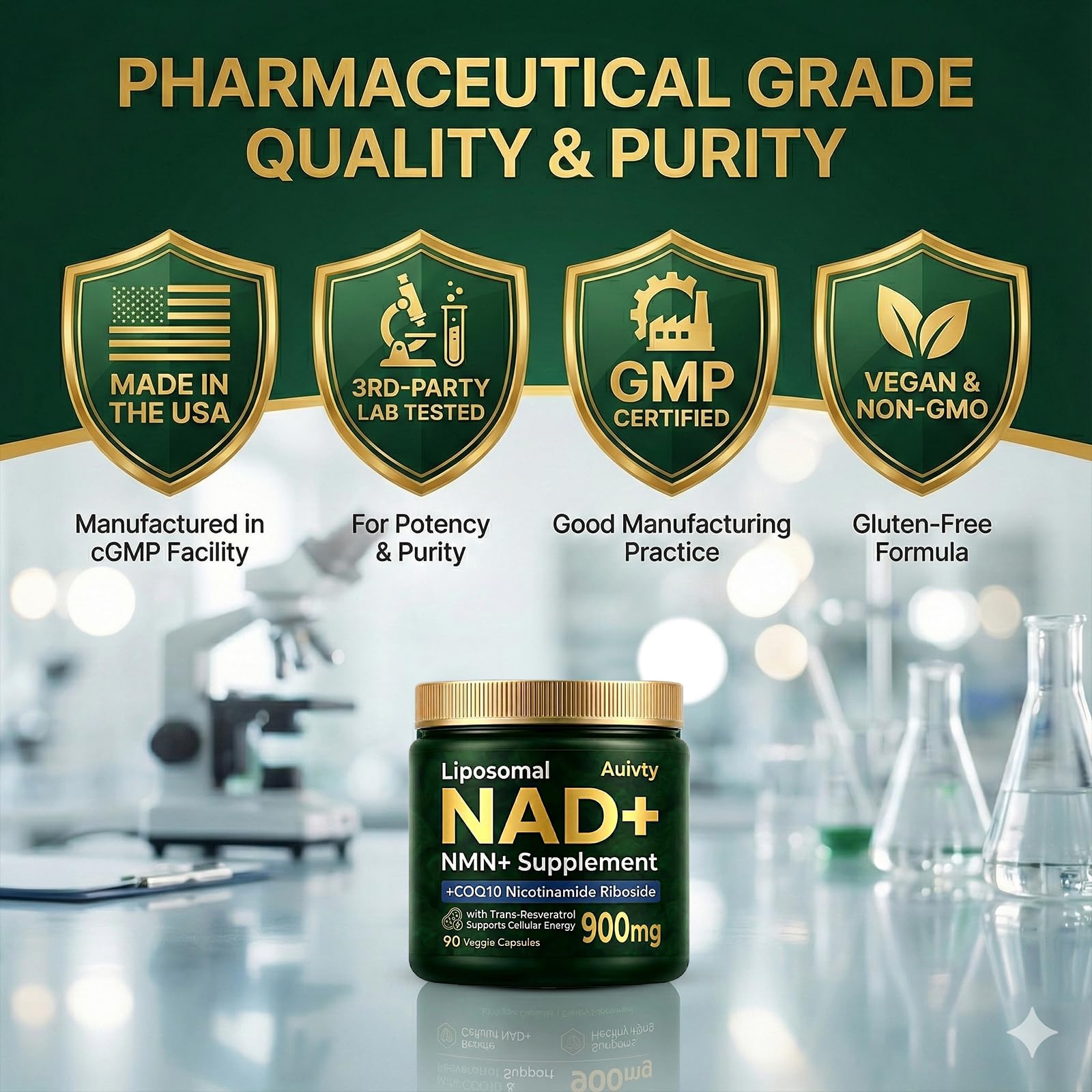 Auivty Liposomal NAD+ NMN Supplement with COQ10, Nicotinamide Riboside, Trans-Resveratrol, 900mg, 90 Veggie Capsules Auivty buy supplements canada
