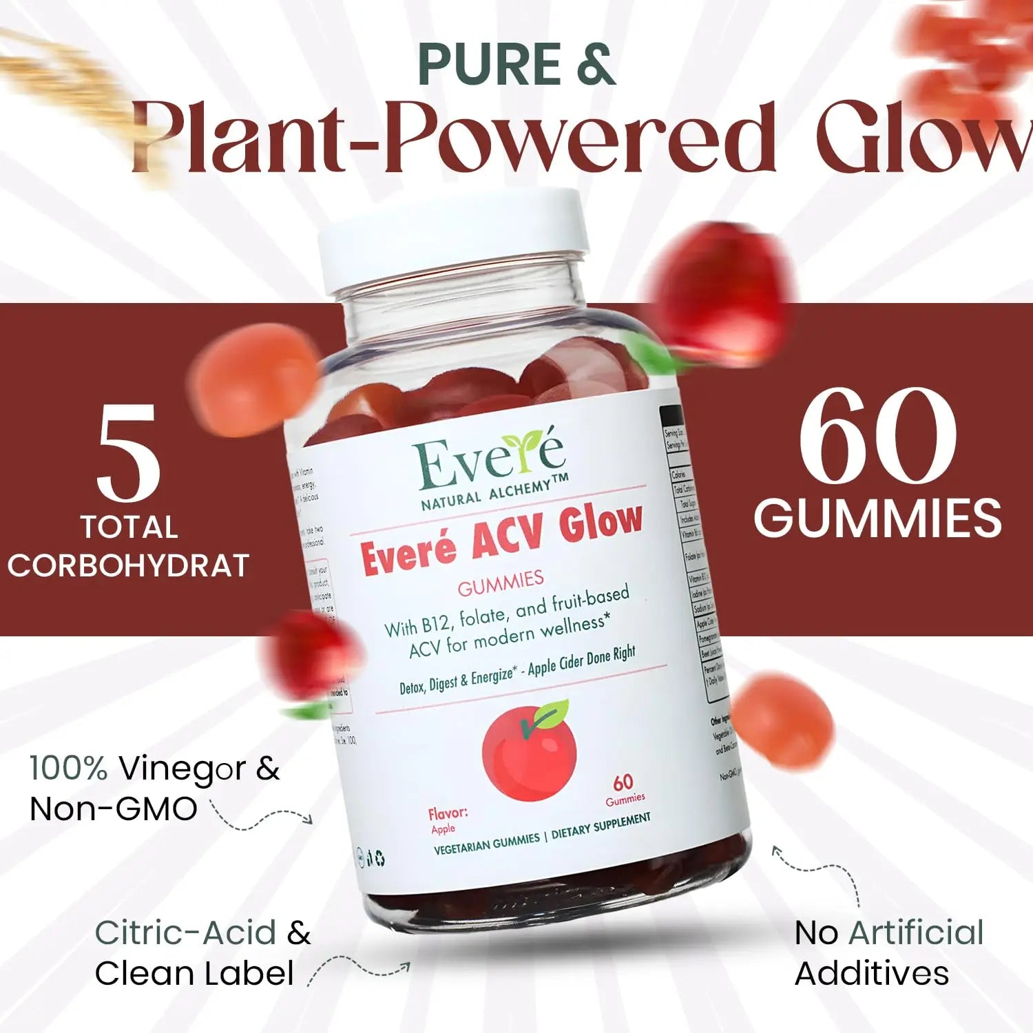 Everé ACV Glow Gummies – Apple Cider Vinegar with B12, B6, Iodine, Folate, Beetroot & Pomegranate – Daily Wellness Support for Energy & Balance The EverÉ Natural Alchemy buy supplements canada