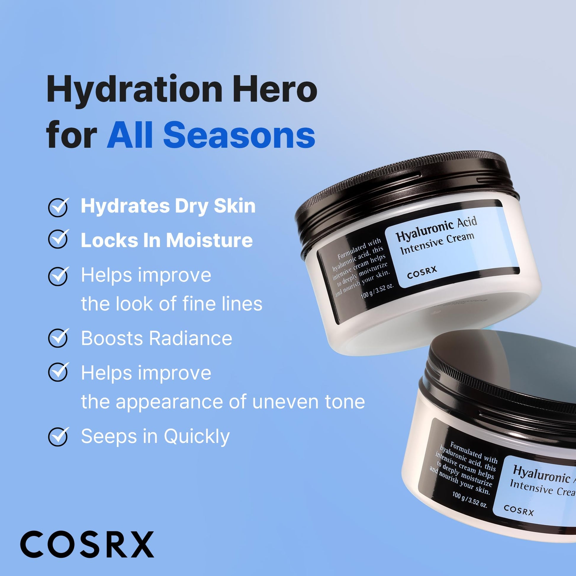 COSRX Hyaluronic Acid Moisturizing Cream, Long-lasting Hydration, Rich Moisturizer for Sensitive Skin 3.52 oz / 100g COSRX buy supplements canada