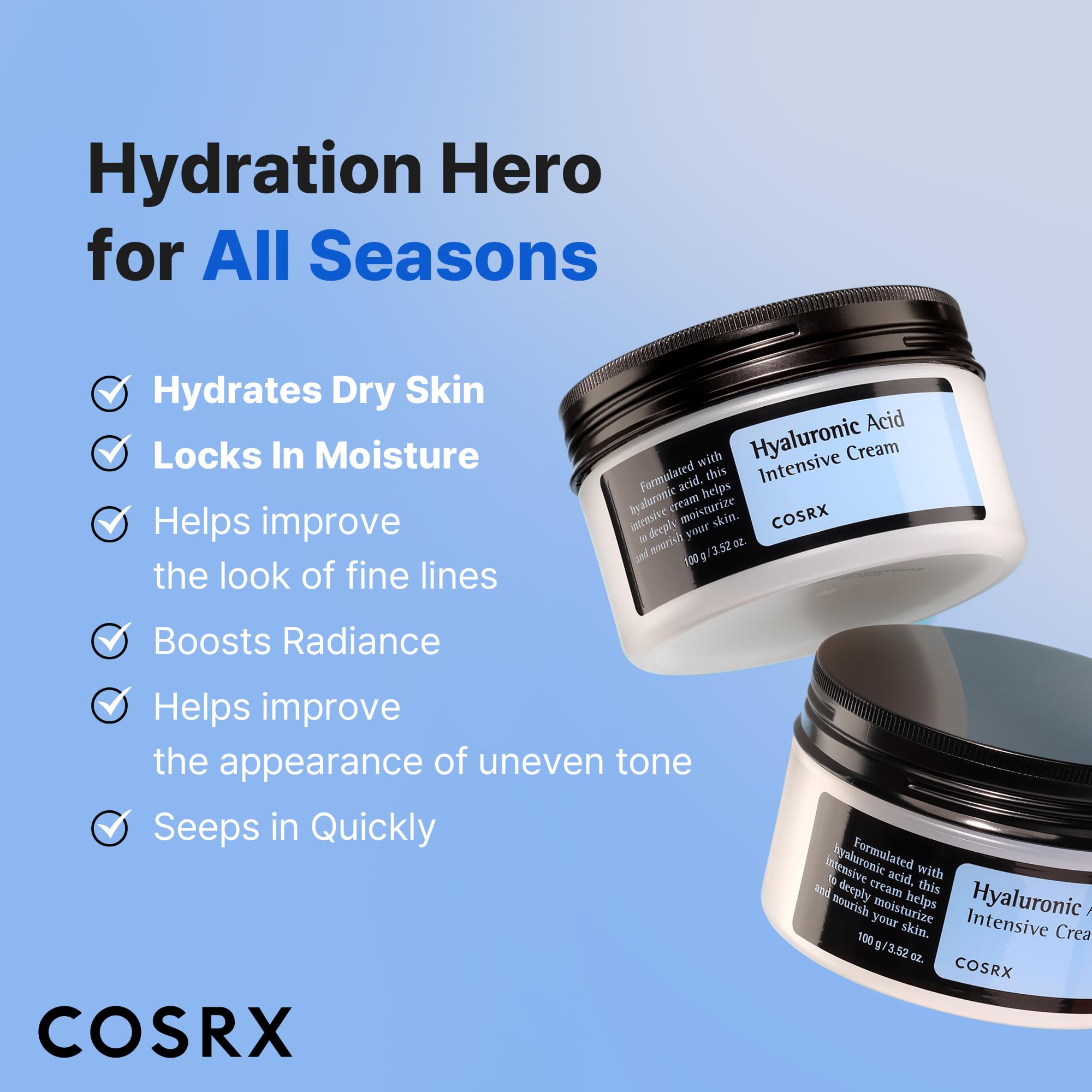 COSRX Hyaluronic Acid Moisturizing Cream, Long-lasting Hydration, Rich Moisturizer for Sensitive Skin 3.52 oz / 100g COSRX buy supplements canada