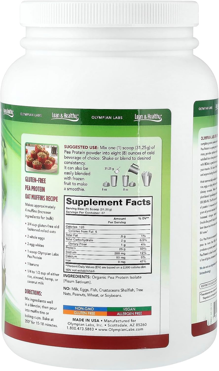 Olympian Labs Plant Based Pea Protein Powder, Unflavored - 25g of Protein, Vegan, Low Net Carbs, Gluten Free, Lactose Free, No Sugar Added, Soy Free Olympian Labs buy supplements canada