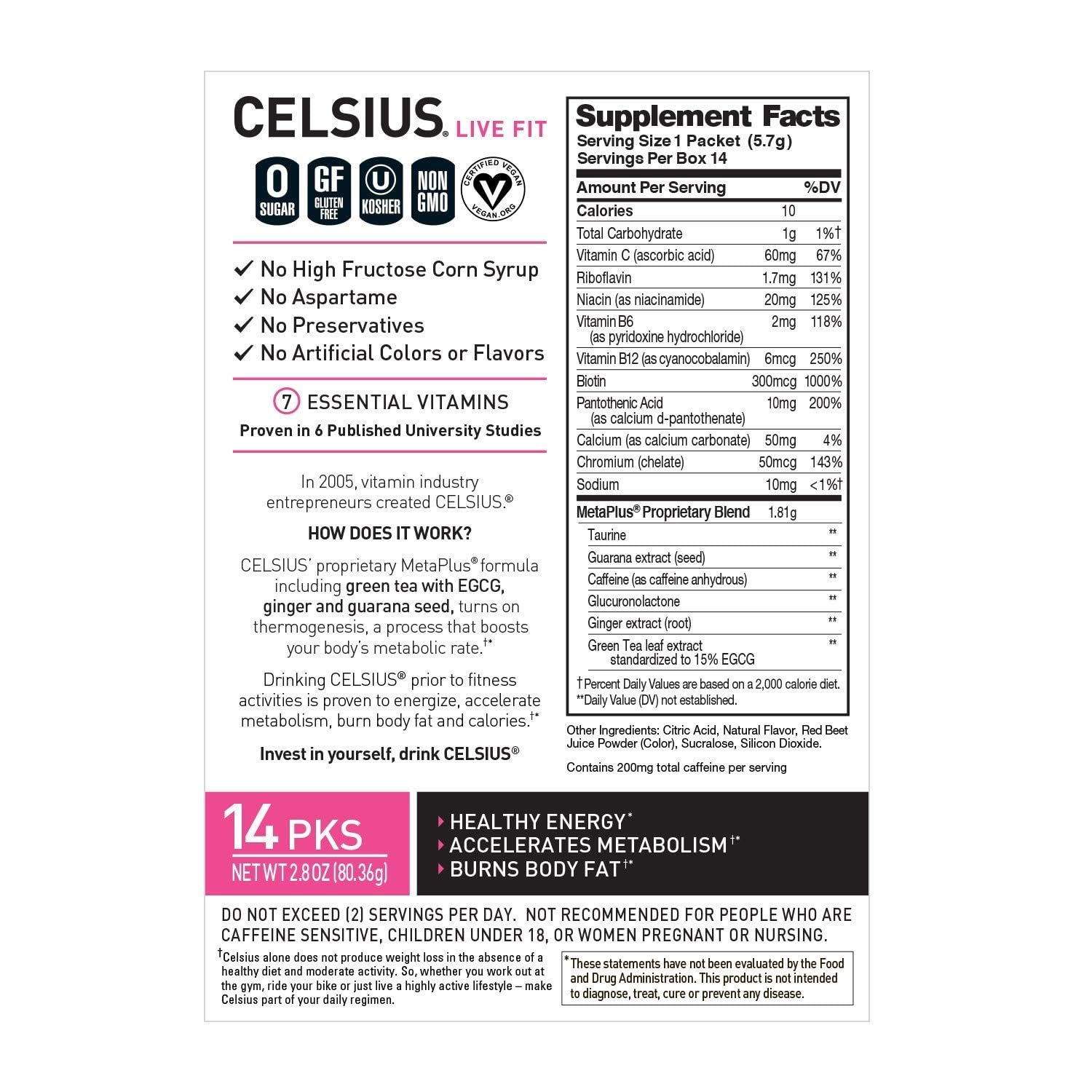 CELSIUS Dragonfruit Lime On-the-Go Powder Stick Packs, Zero Sugar 14 Count(Pack of 1) CELSIUS buy supplements canada