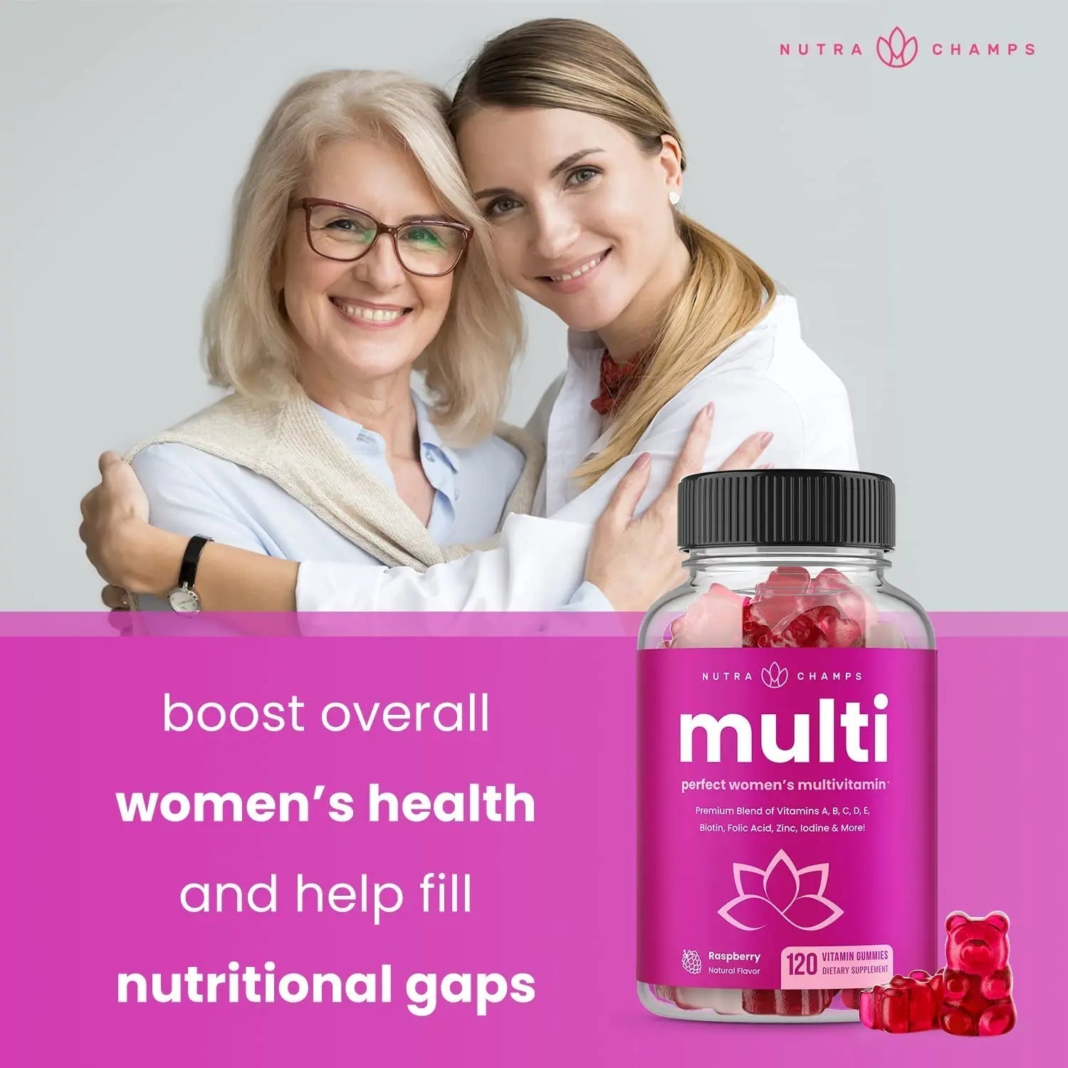 NutraChamps Multivitamin for Women, 240 Count, Vitamins A, B, C, D, E, Biotin, Folic Acid, Womens Gummy Multivitamins, Chewable Daily (Pack of 2) NutraChamps buy supplements canada