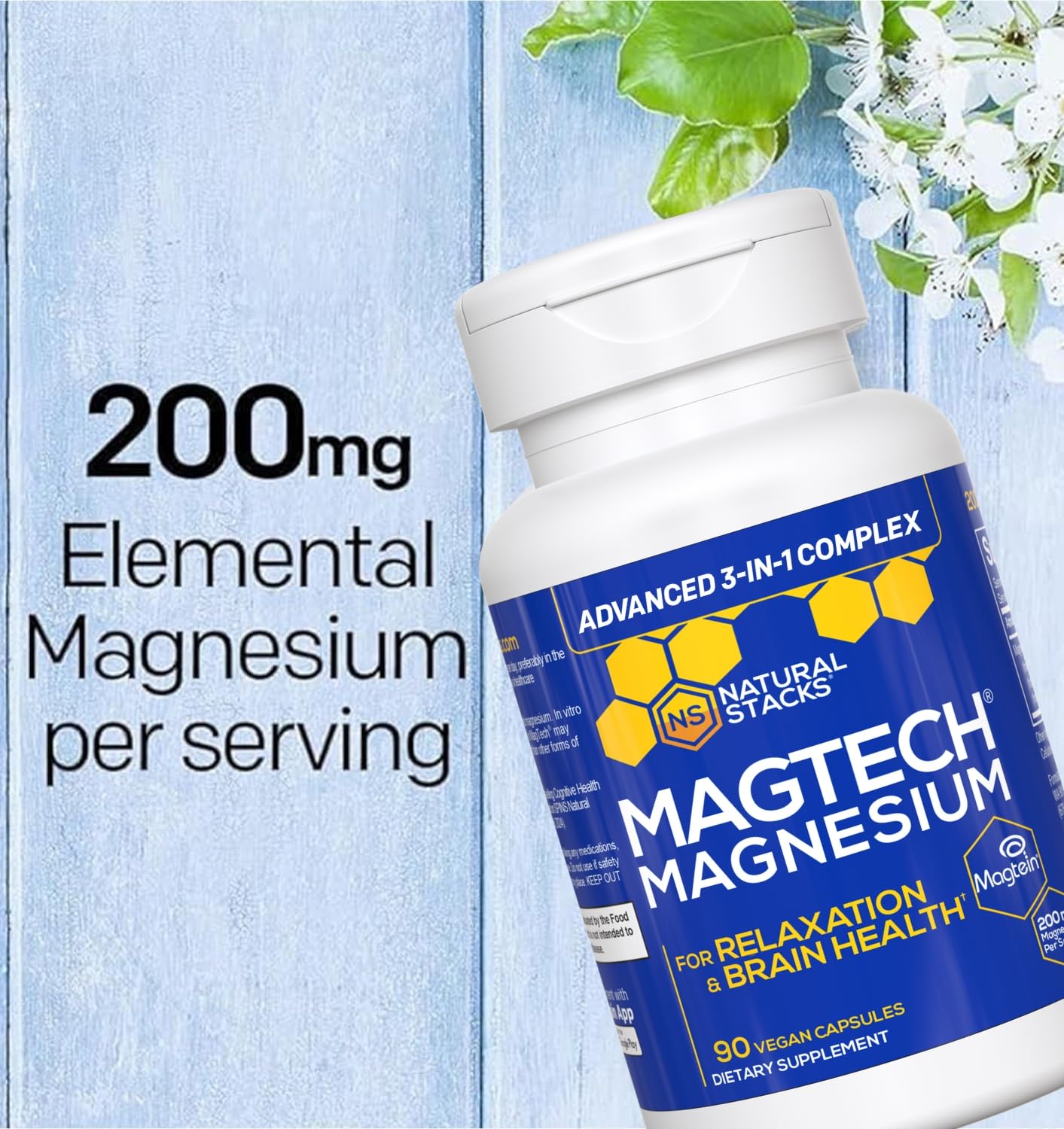 Magtein Magnesium L-Threonate, Glycinate & Taurate – 200mg Chelated Magnesium Complex – MagTech Magnesium Supplement for Relaxation & Brain Health – 90 Capsules NATURAL STACKS buy supplements canada