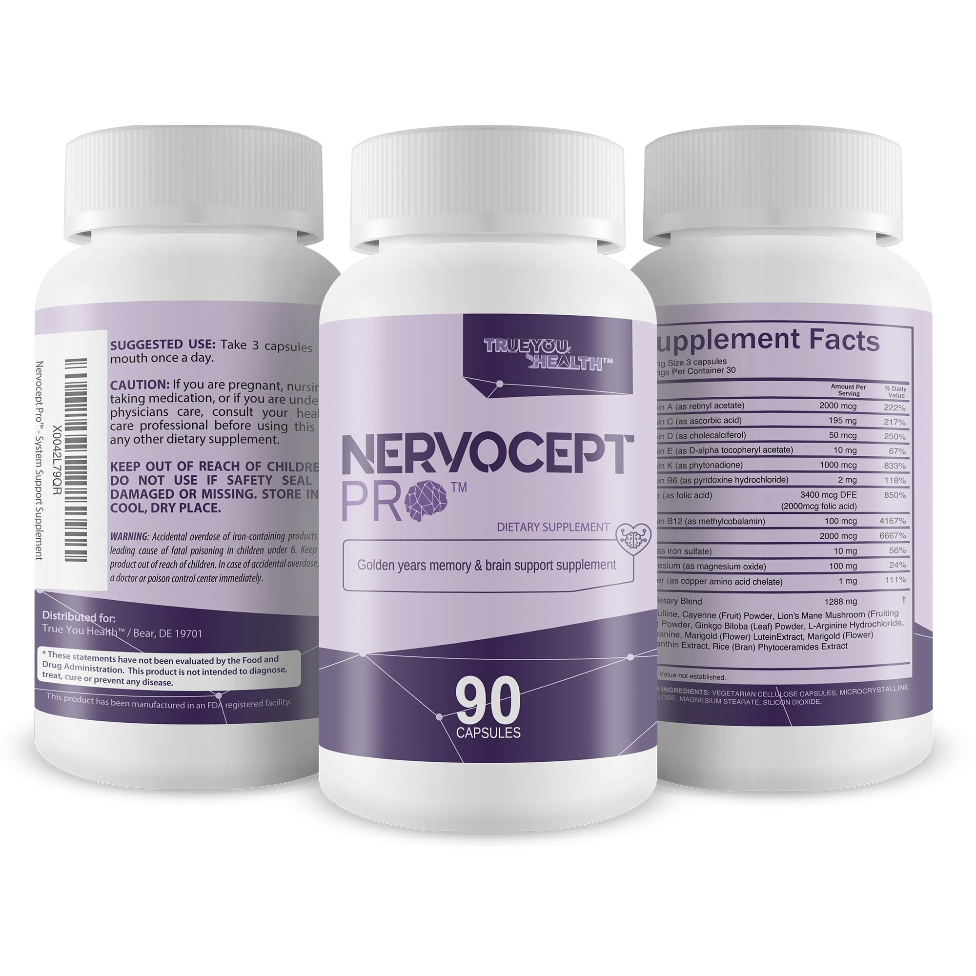 Nervocept Pro - Our Best Nerve Support Capsules - Lions Mane, Magnesium, Vitamin B For Nerve Repair - Vitamin D for Nerves - Lions Mane Memory & Nerve Support - Vitamin B12 Nerve Support True You Health buy supplements canada