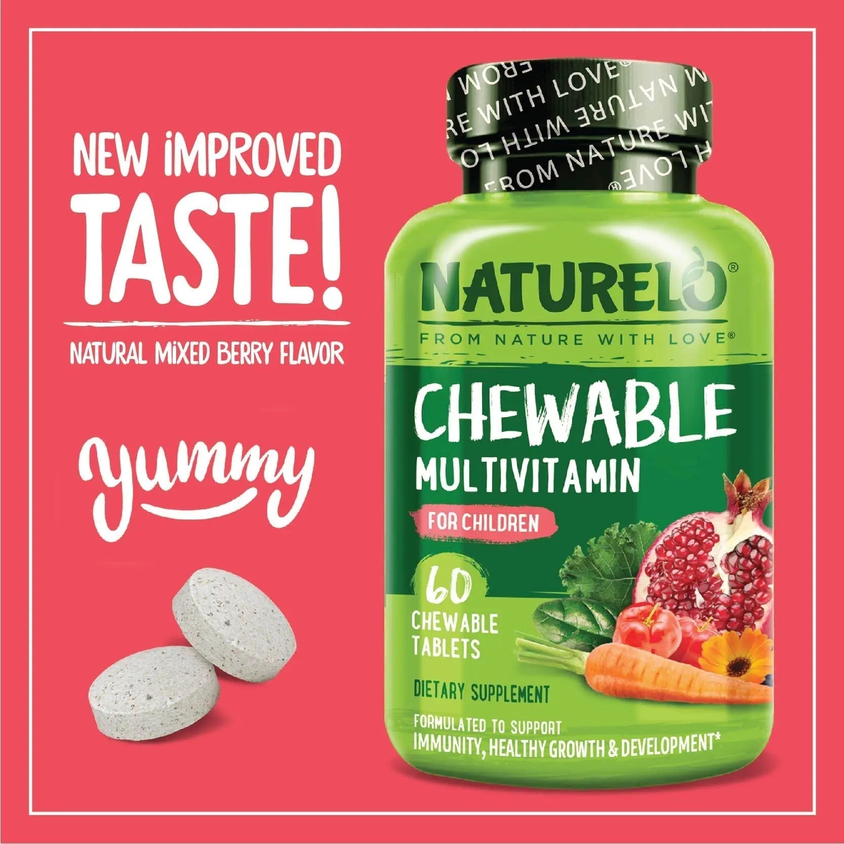 NATURELO Chewable Vitamin for Kids Multivitamin with Whole Food Organic Fruit Blend - 60 Tablets for Children NATURELO buy supplements canada
