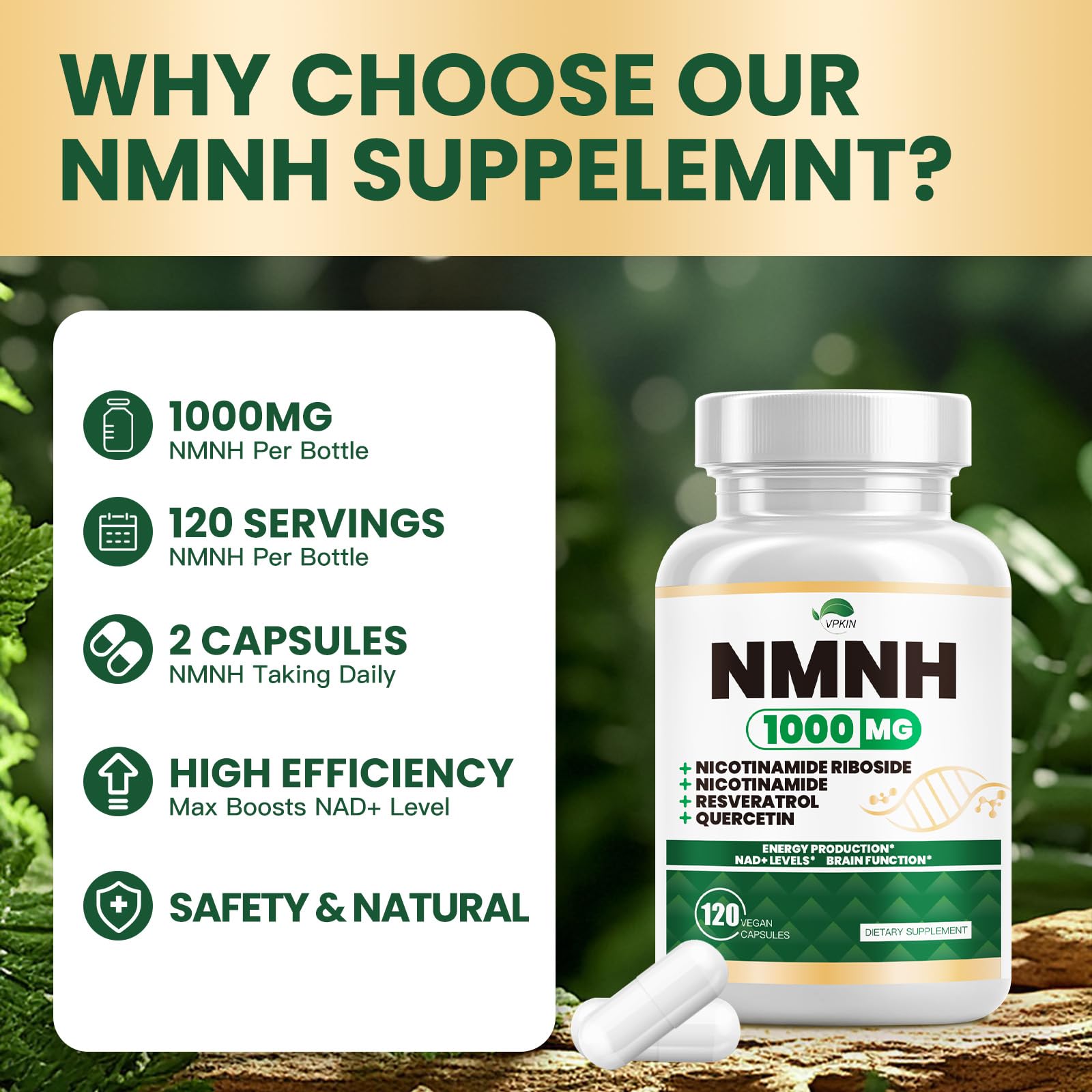 NMNH(Dihydronicotinamide Mononucleotide),NMNH Supplement 1000mg Pure Nicotinamide Mononucleotide,NAD High Purity Supplement Alternative,for Energy,Focus,Non-GMO, Gluten Free,120 Capsules VPKIN buy supplements canada