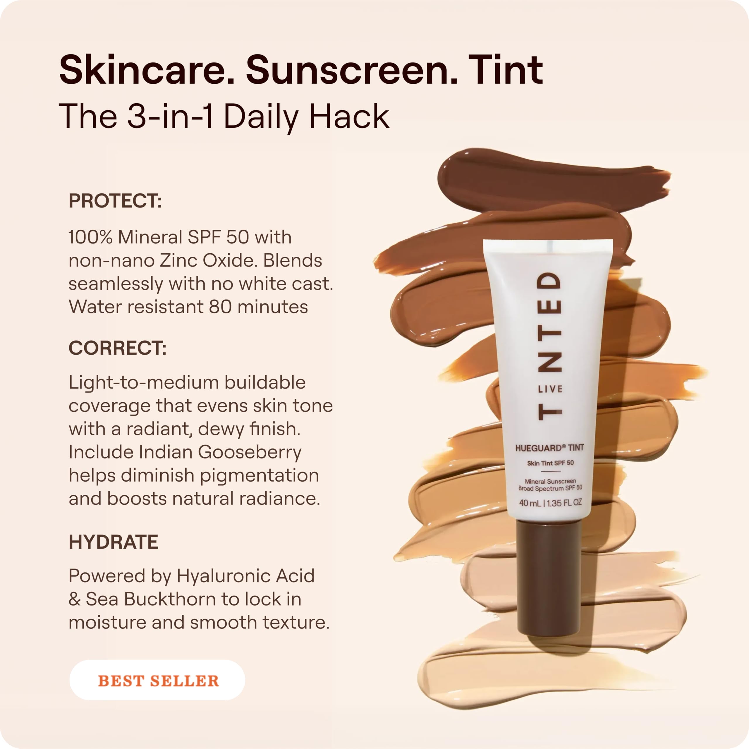 Live Tinted Hueguard Skin Tint SPF 50 - Tinted Mineral Sunscreen with Light-Medium Buildable Coverage With a Hydrating and Radiant Finish - Water and Sweat Resistant, 1.35 fl oz - Shade 10 Live Tinted buy supplements canada