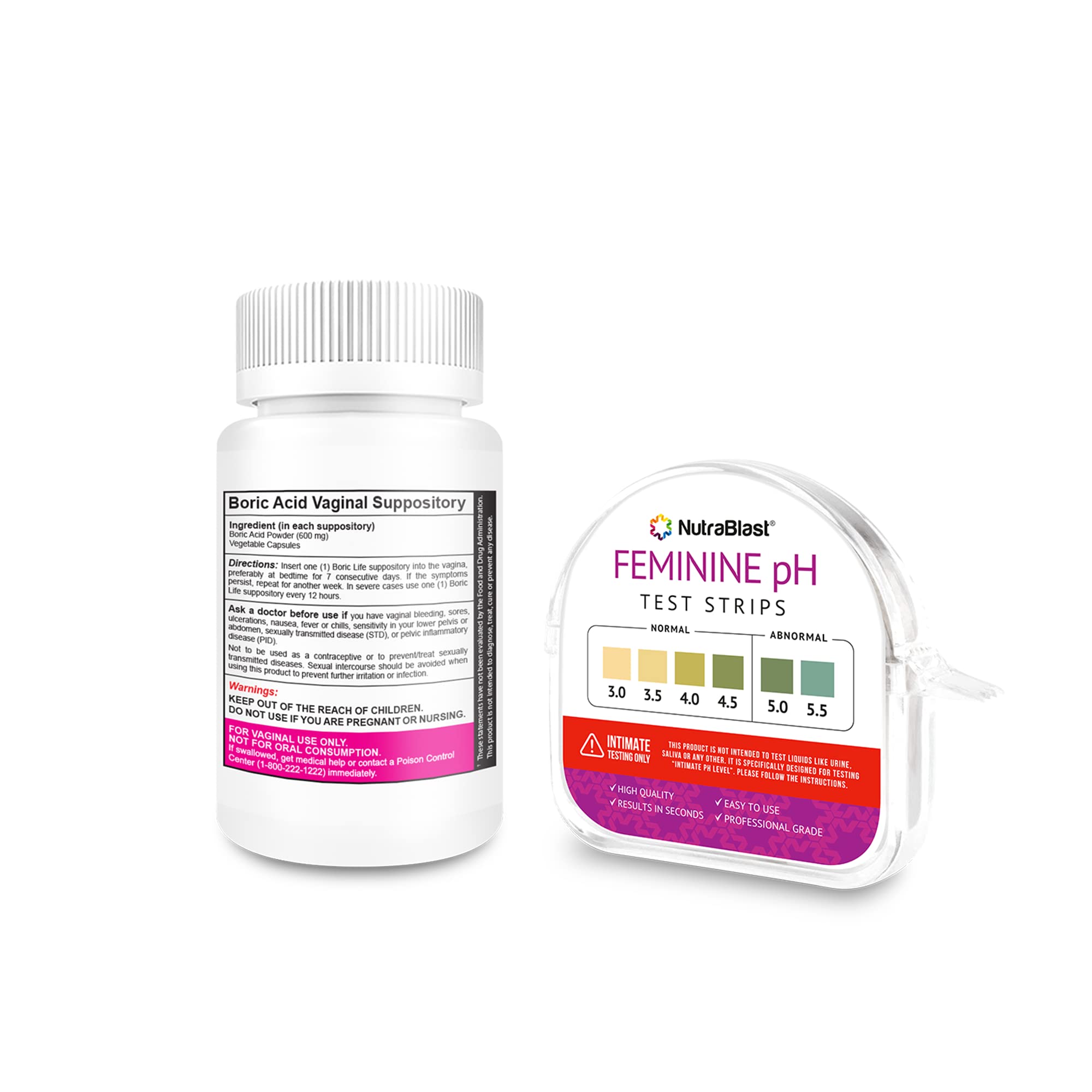 NutraBlast Boric Acid Vaginal Suppositories 600mg (30 Count) w/Feminine pH Test Strips 3.0-5.5 NutraBlast buy supplements canada