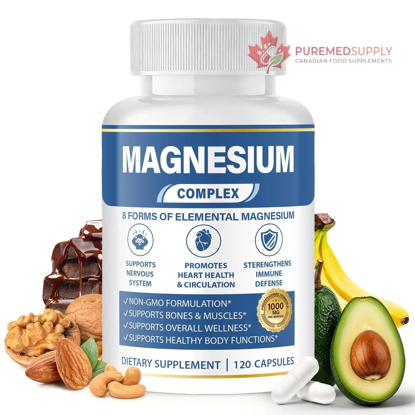 1000mg Magnesium Complex 8 in 1 for Women & Men – Magnesium Glycinate, Citrate, Malate, Taurate, Oxide, Carbonate, Aspartate, Orotate – Vegan Non-GMO, for Sleep, Fatigue & Heart Health, 120 Capsules BOSNETHUINH buy supplements canada