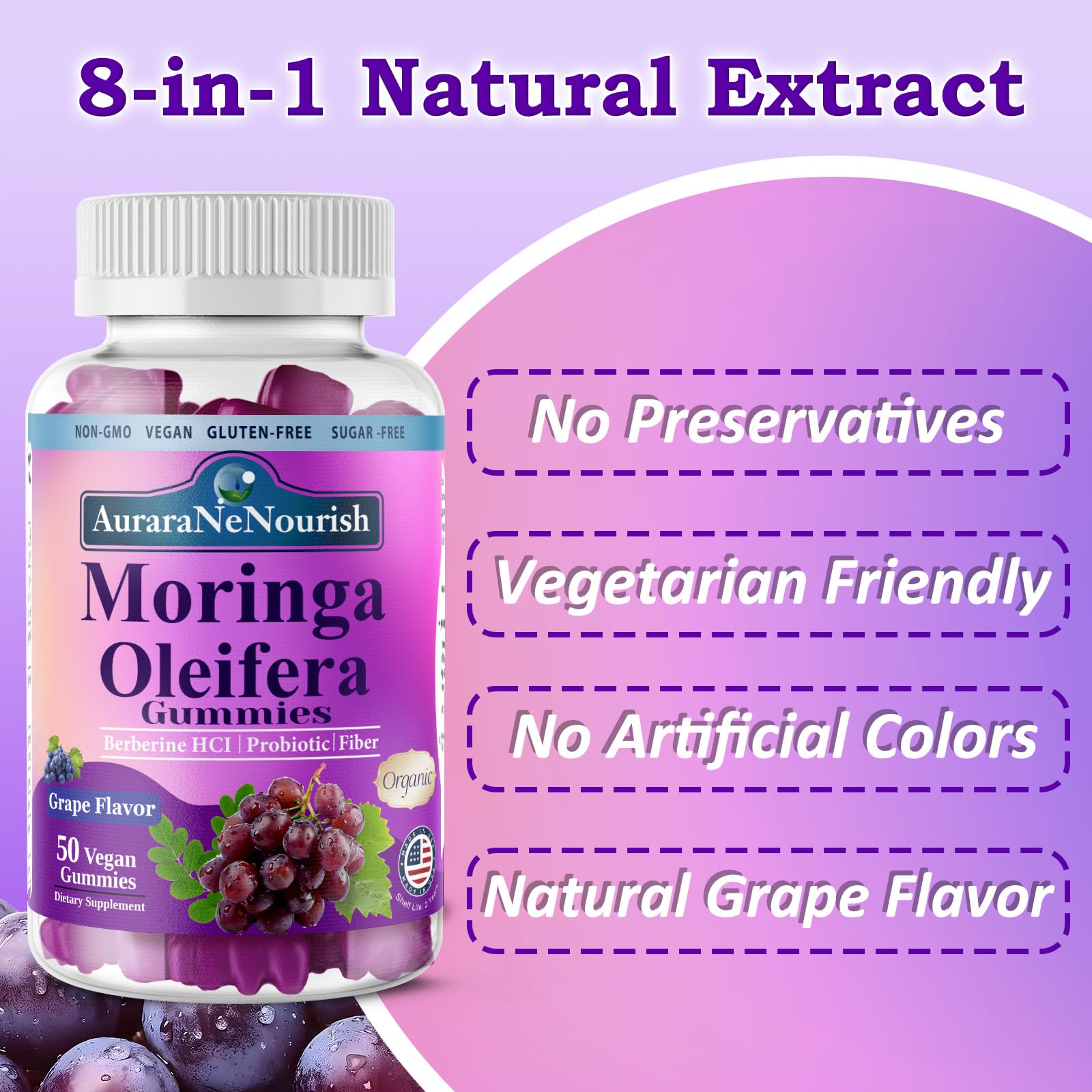 AuraraNeNourish Organic Moringa Oleifera Gummies for Women & Men, 8-in-1 Superfood Blend w. Berberine HCl & Moringa Leaf Extract for GLP-1 Support & Energy Immune Joint & Gut Health Sugar-Free AuraraNeNourish buy supplements canada