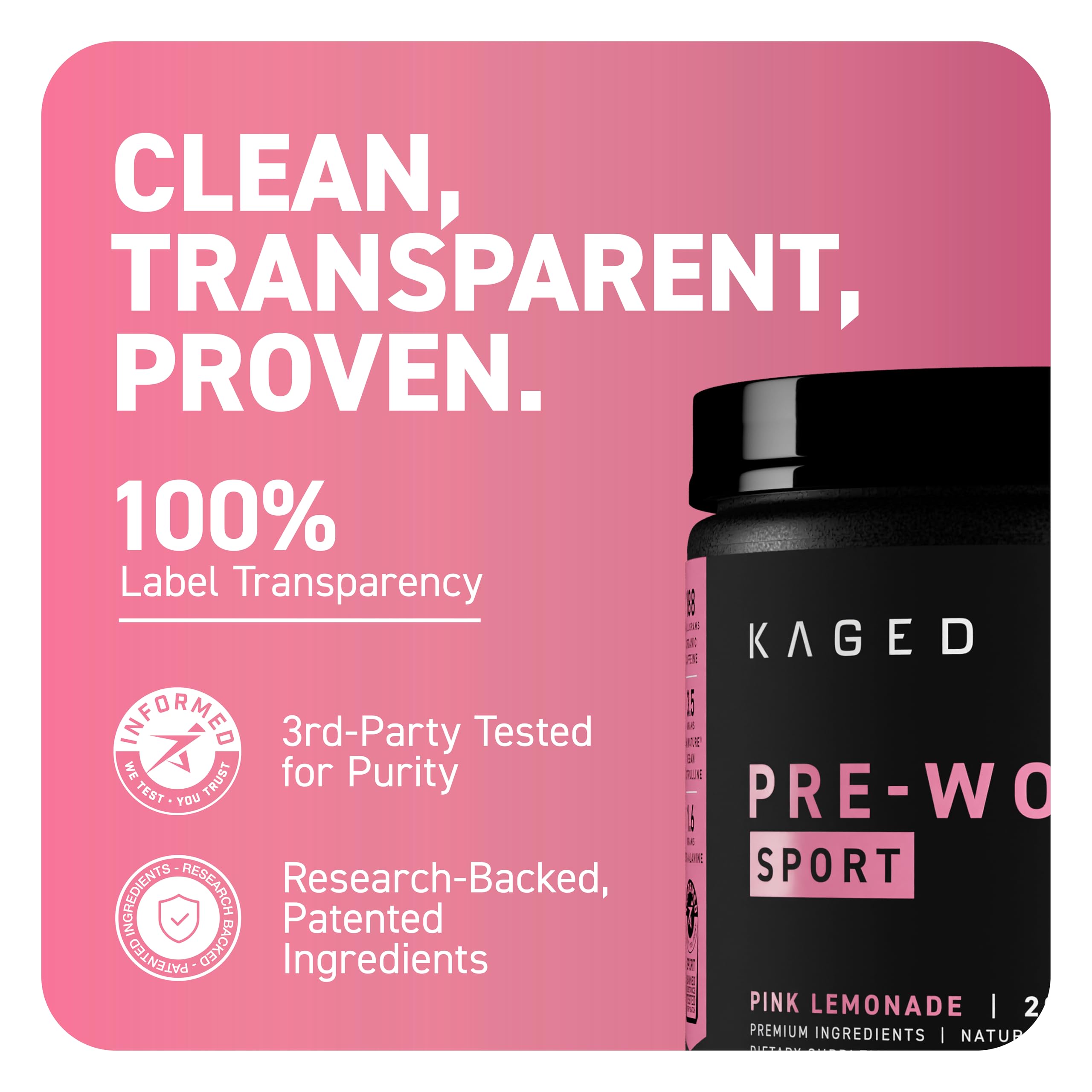 Kaged Sport Pre Workout Powder for Men & Women, Pink Lemonade, Sport Certified, 188mg Caffeine, Nitric Oxide, Beta Alanine, 20 Servings Kaged buy supplements canada
