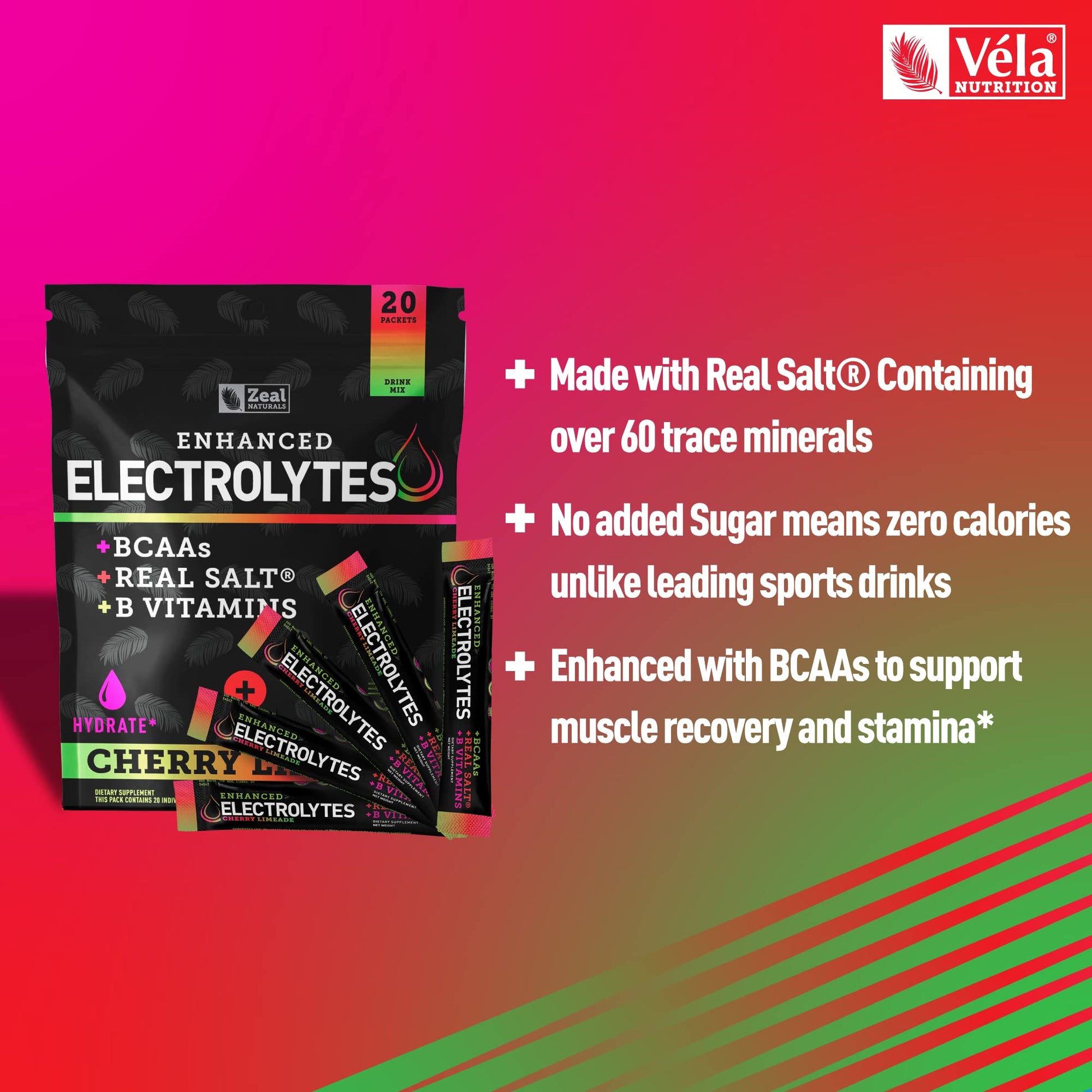 Enhanced Powder Stick Packs (Cherry Limeade- 20 Packets) Sugar Free + BCAA B Zeal Naturals buy supplements canada