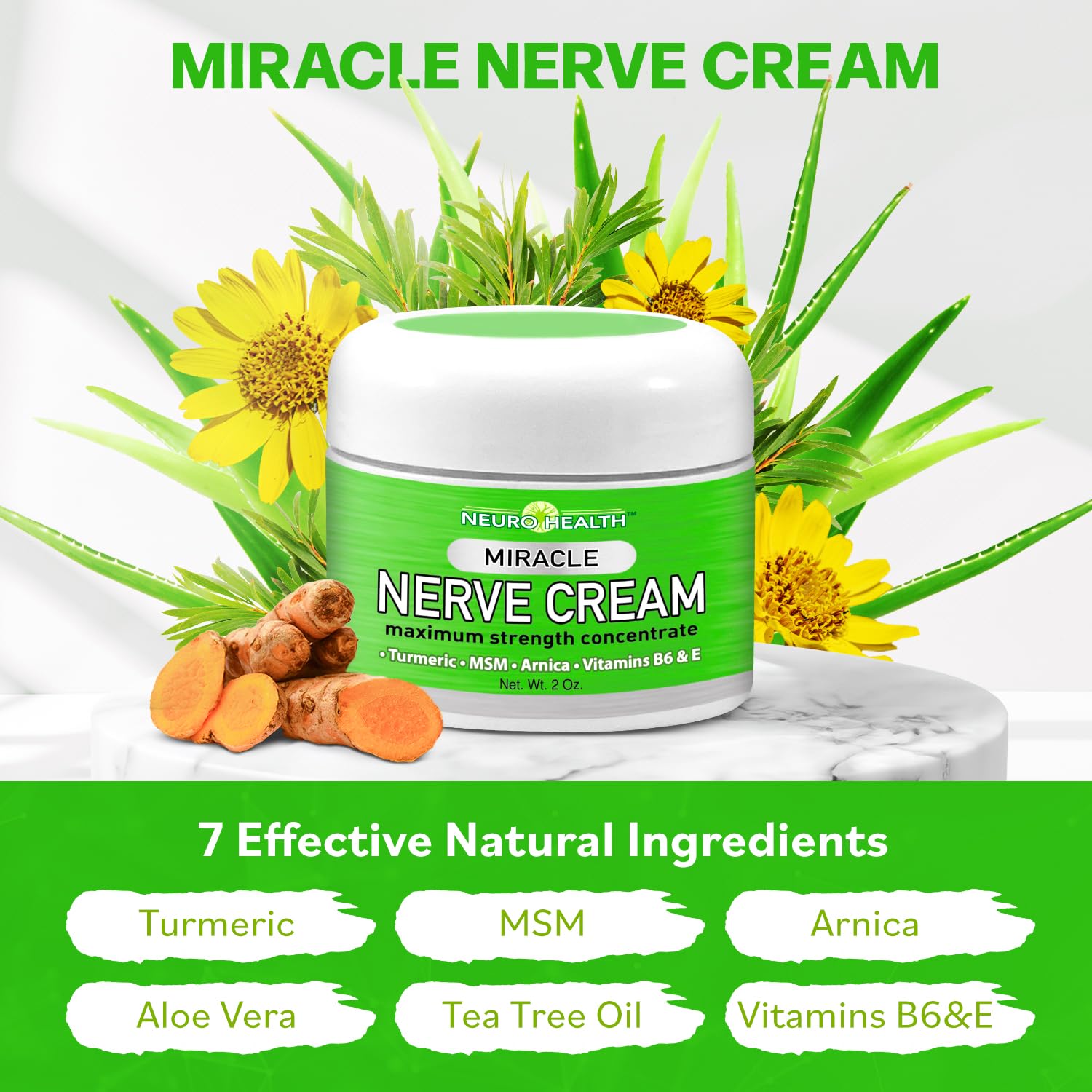 Neuro Health Miracle Nerve Cream - Maximum Strength - Turmeric and Arnica Blend for Neuropathy Discomfort Relief - Soothing Foot & Hand Formula with MSM, B6, E - Made in USA Neuro Health buy supplements canada