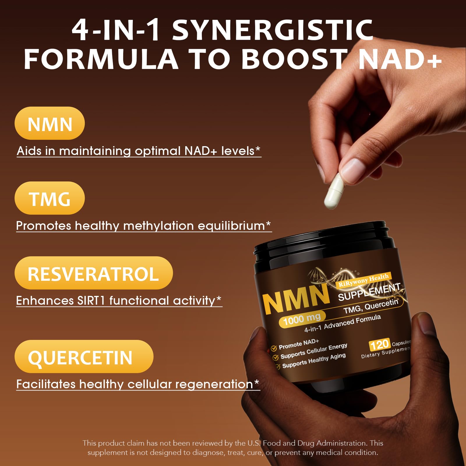 NMN Supplement 1000mg - NMN Supplement 1000mg Pure Organic, NMNH Alternative, Resveratrol Supplement, NAD+ Supplement, TMG & Quercetin for Cellular Support 120 Capsules RiRywony Health buy supplements canada