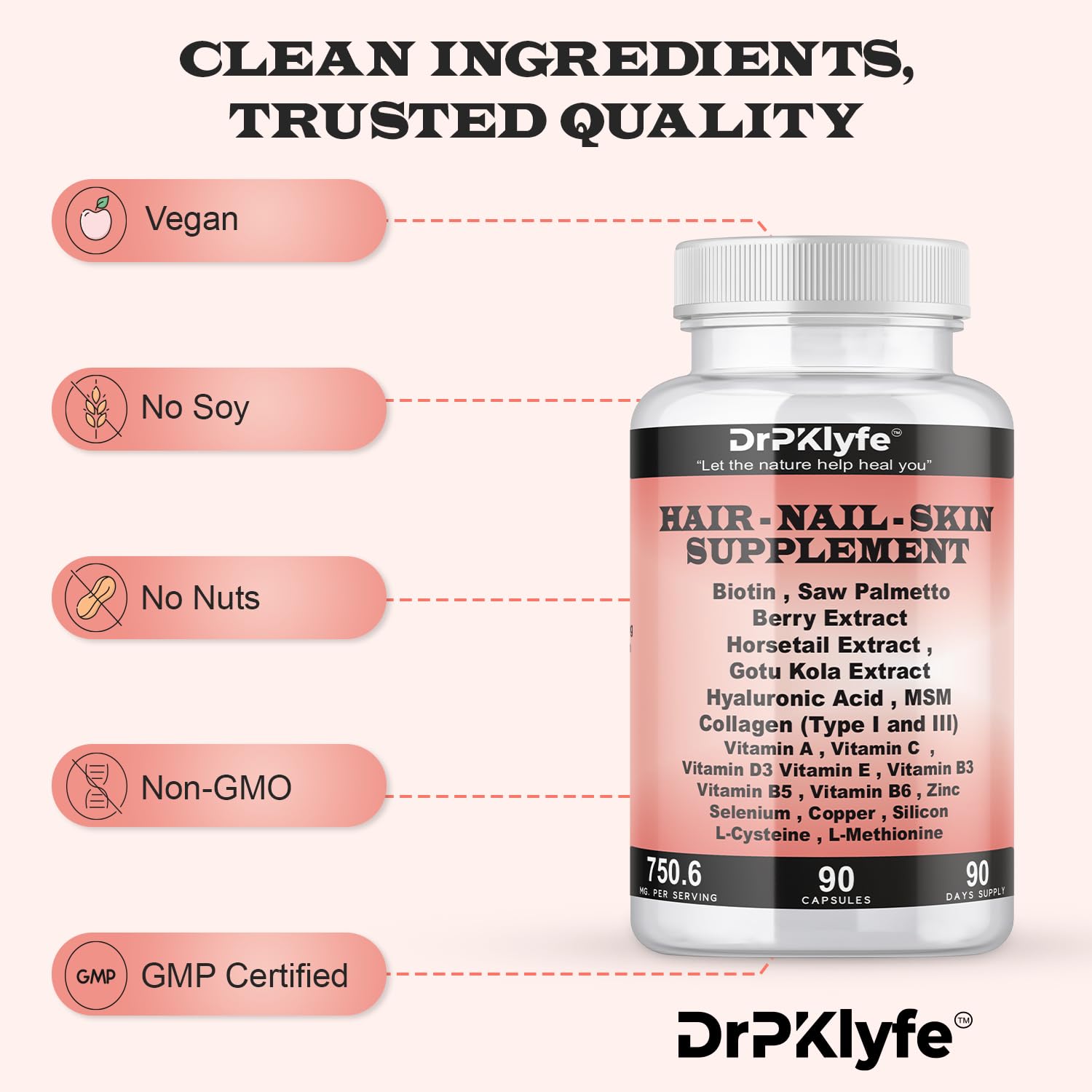 DrPKLyfe Hair, Nail and Skin Supplement Capsules:Biotin, Collagen, Collagen Peptides, Acid Hyaluronic, Biotin, Vitamin A, C, B5, B6 Saw Palmetto & More - 90 Capsules. DrPKLyfe buy supplements canada