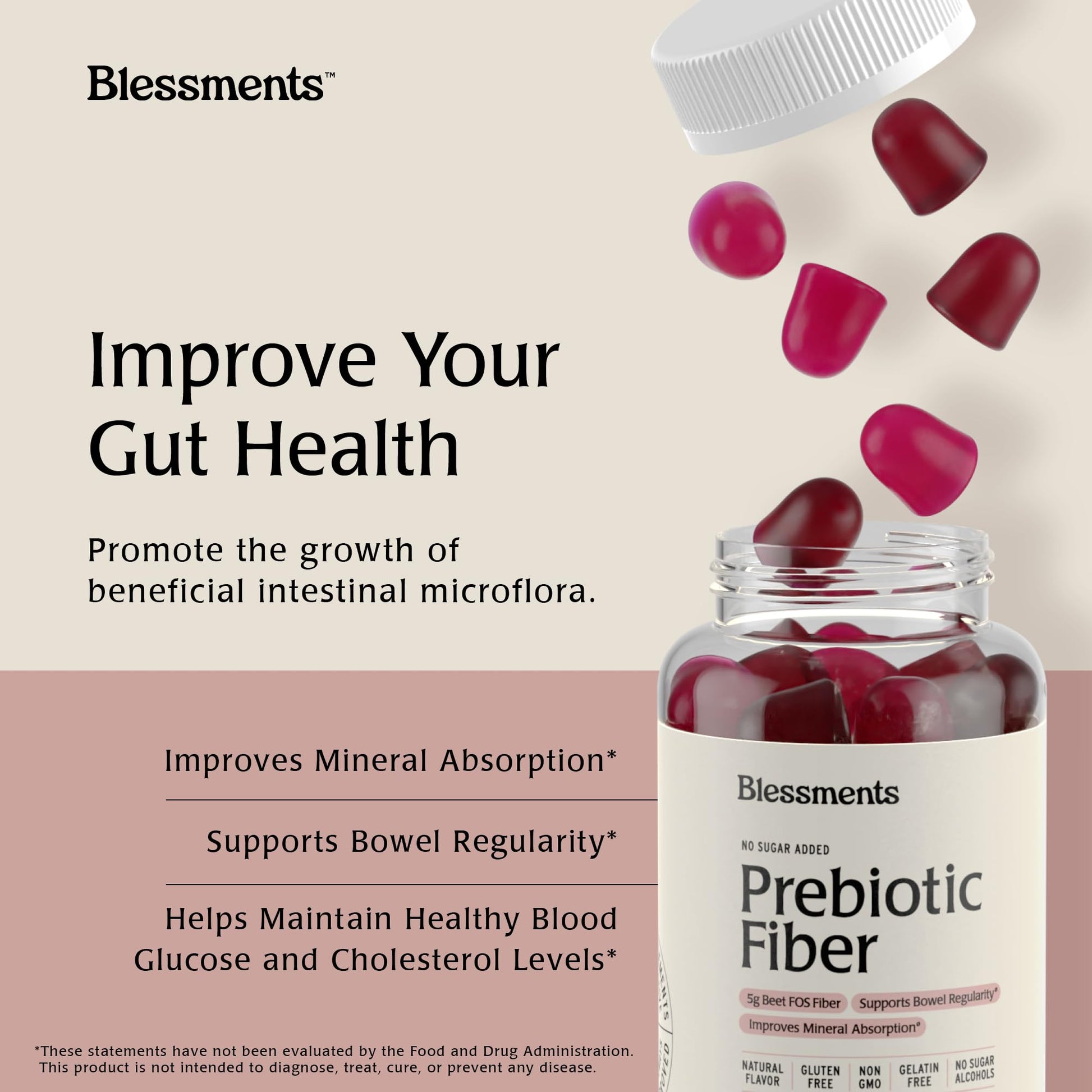 Blessments - Prebiotic Fiber Gummies for Adults & Kids with No Added Sugar- 5g (60 Count) High Fiber Supplement Gummies - Vegan - Keto Friendly - Digestive Health Supplements Blessments buy supplements canada