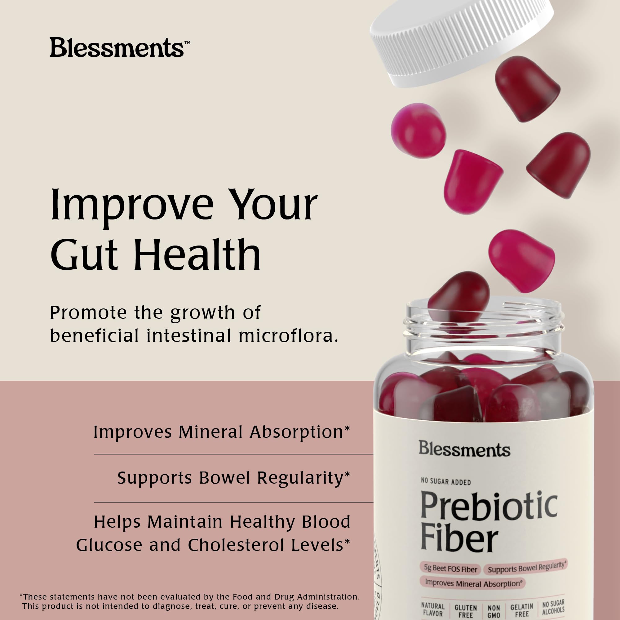 Blessments - Prebiotic Fiber Gummies for Adults & Kids with No Added Sugar- 5g (60 Count) High Fiber Supplement Gummies - Vegan - Keto Friendly - Digestive Health Supplements Blessments buy supplements canada