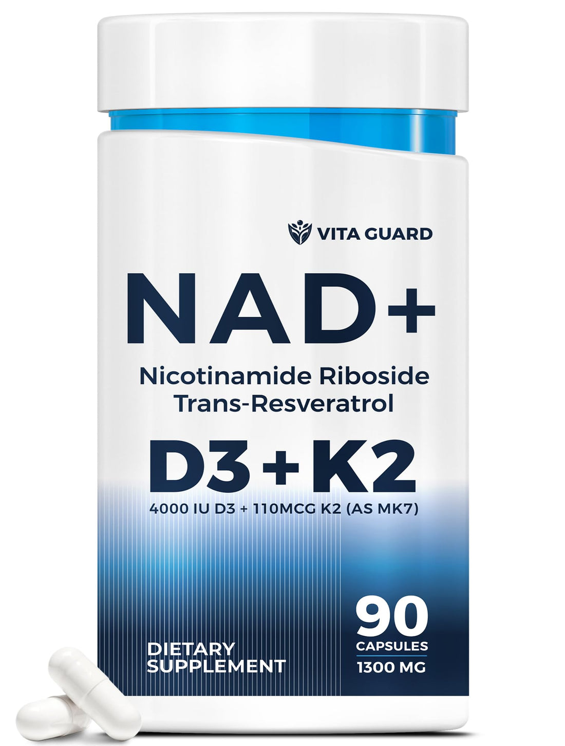 Anti-Aging Energy NAD Supplement – NMN Alternative with Nicotinamide Riboside 1000mg, Trans-Resveratrol 300mg, Vitamin D3 4000 IU and K2 110 mcg MK7 – Vegetarian 60 Capsules, 1300mg Vita Guard buy supplements canada