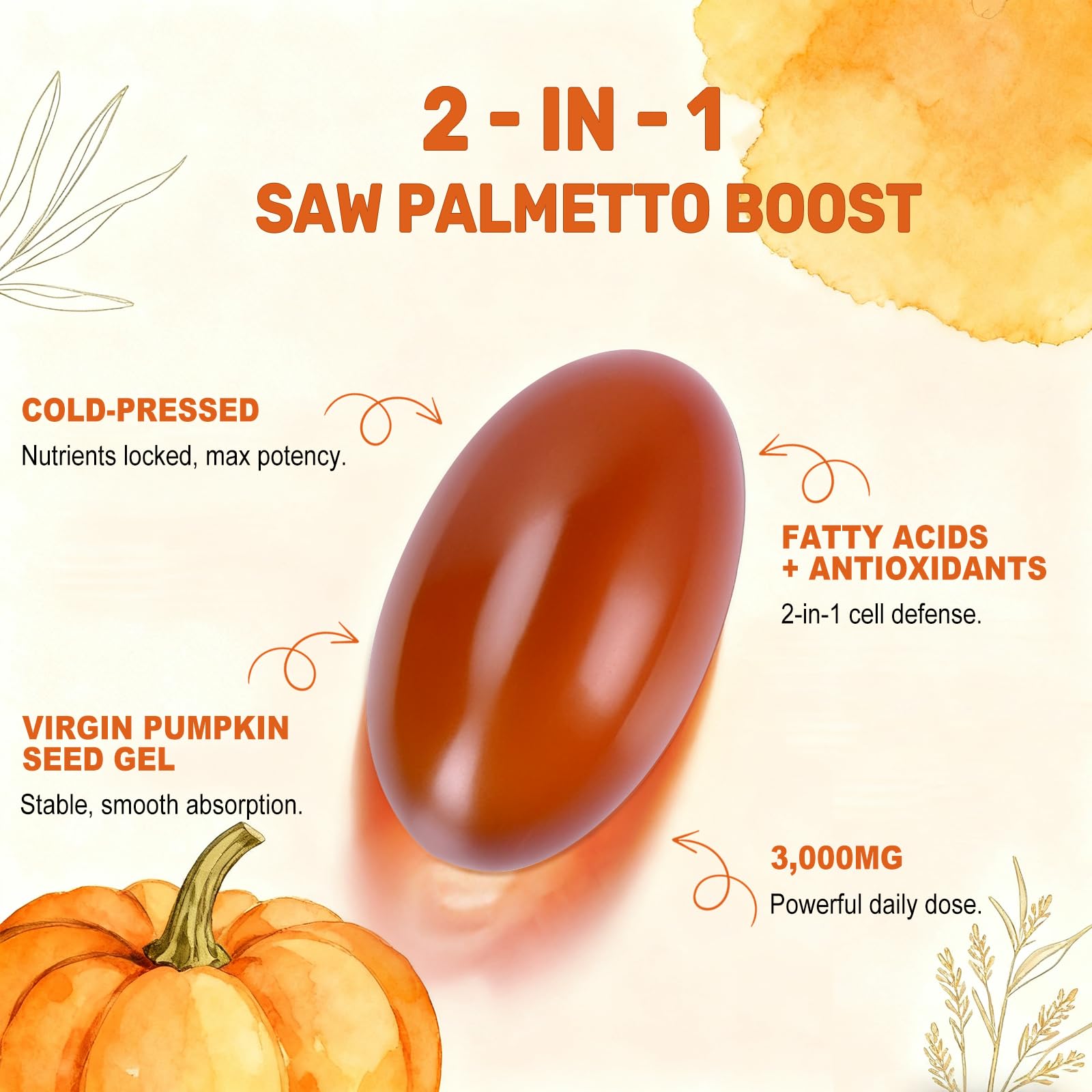 Pumpkin Seed Oil with Saw Palmetto Capsules, 3000mg/serving, 300/600 Softgels | Cold Pressed, Pure Virgin Oil, Essential Fatty Acids & Phytosterols | Supports Hair, Urinary BEWORD buy supplements canada