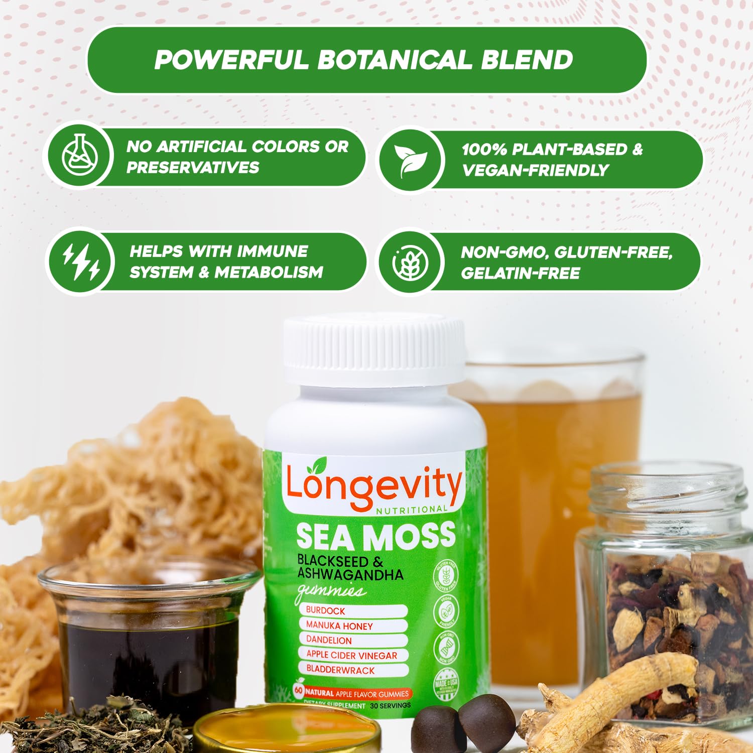 Longevity Nutritional Sea Moss, Thyroid Energy Vitamins Mineral Burdock Manuka Honey Dandelion Apple Cider Bladderwrack Ashwagandha Extract Turmeric Antioxidant Boost Immune Superfood Gummies Longevity Nutritional buy supplements canada
