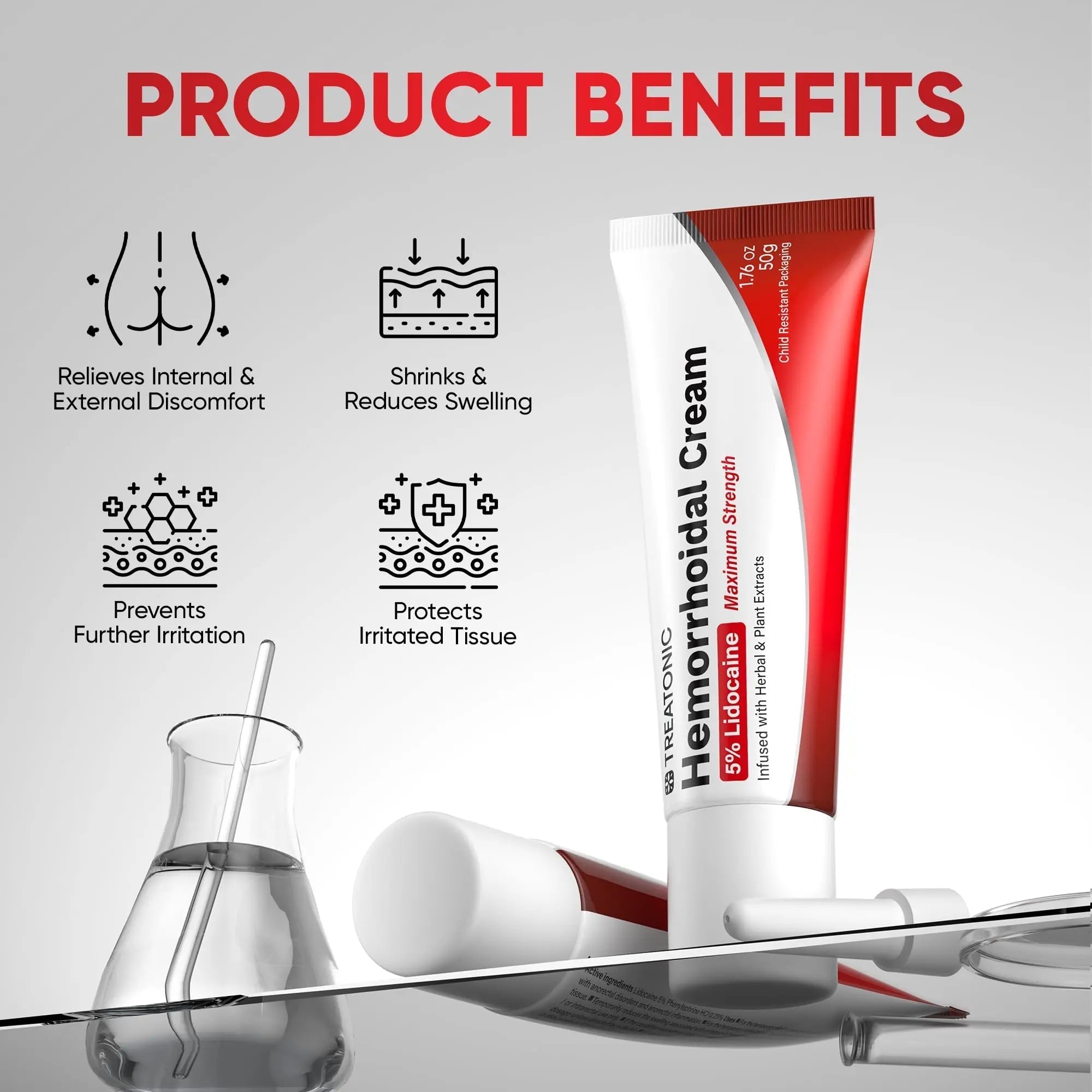 Treatonic Hemorrhoid Treatment Cream: 5% Lidocaine Hemorrhoid Cream for Numbing Relief of Pain, Burning, Itching, Discomfort, & Swelling - Fissure & Hemorrhoids - 1.76 oz Treatonic buy supplements canada