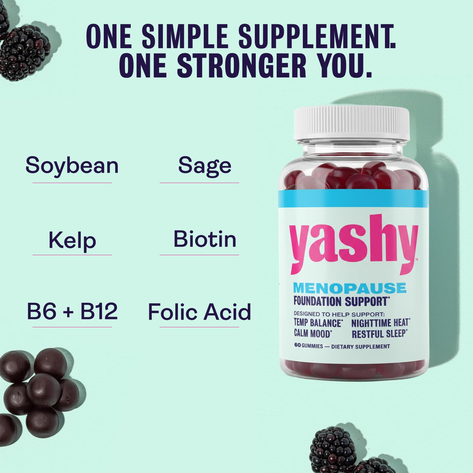 Yashy Gummies for Menopause | Hormone-Free Supplements for Women | Clinically Backed | 30 Servings | Helps Alleviate Hot Flashes, Night Sweats, & Mood Swings | Supports Libido | BlackBerry Flavor YASHY buy supplements canada