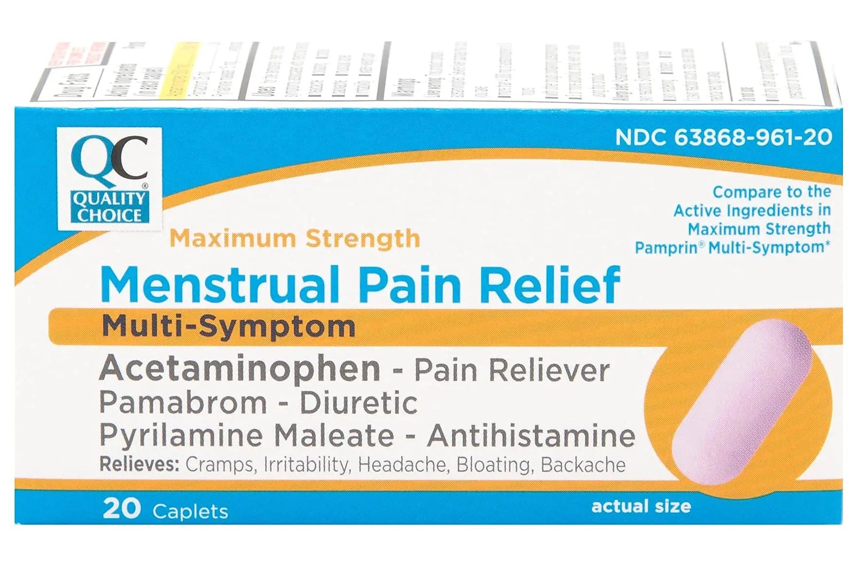 Quality Choice Maximum Strength Mentrual Pain Relief, Multi Symptom Pain Relief Caplets, Cramps, Headache, Bloating, Backache & Irritability, 20 Count Package Quality Choice buy supplements canada
