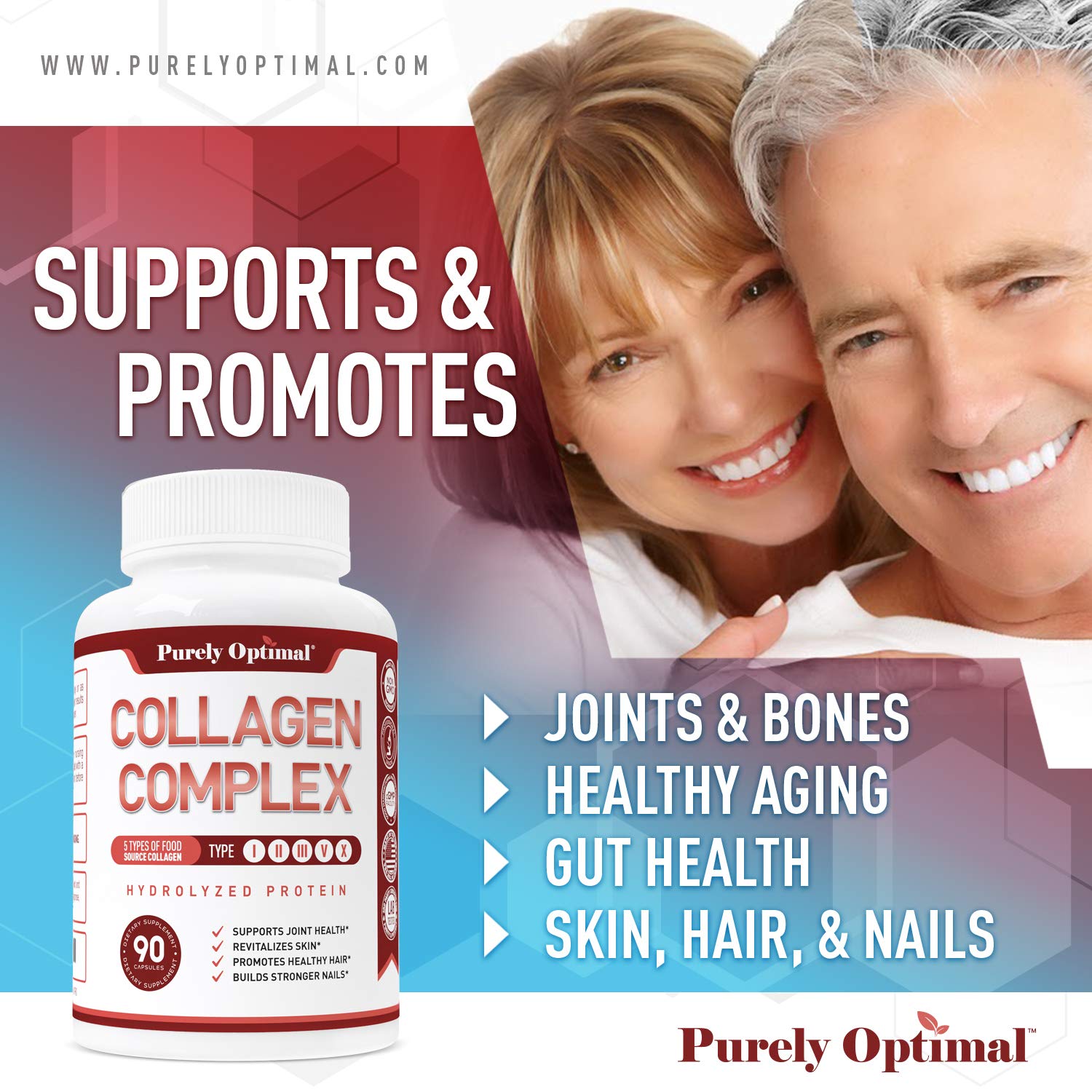 Purely Optimal Premium Multi Collagen Peptides Capsules (Types I, II, III, V, X) - Hair Purely Optimal buy supplements canada