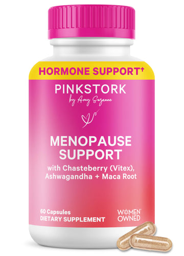 Pink Stork Menopause Support for Women - Hot Flash, Mood, Sleep, Weight, Cortisol & Hormonal Balance - Vegan, Estrogen-Free Perimenopause Relief - Ashwagandha, Maca - 60 Capsules Pink Stork buy supplements canada