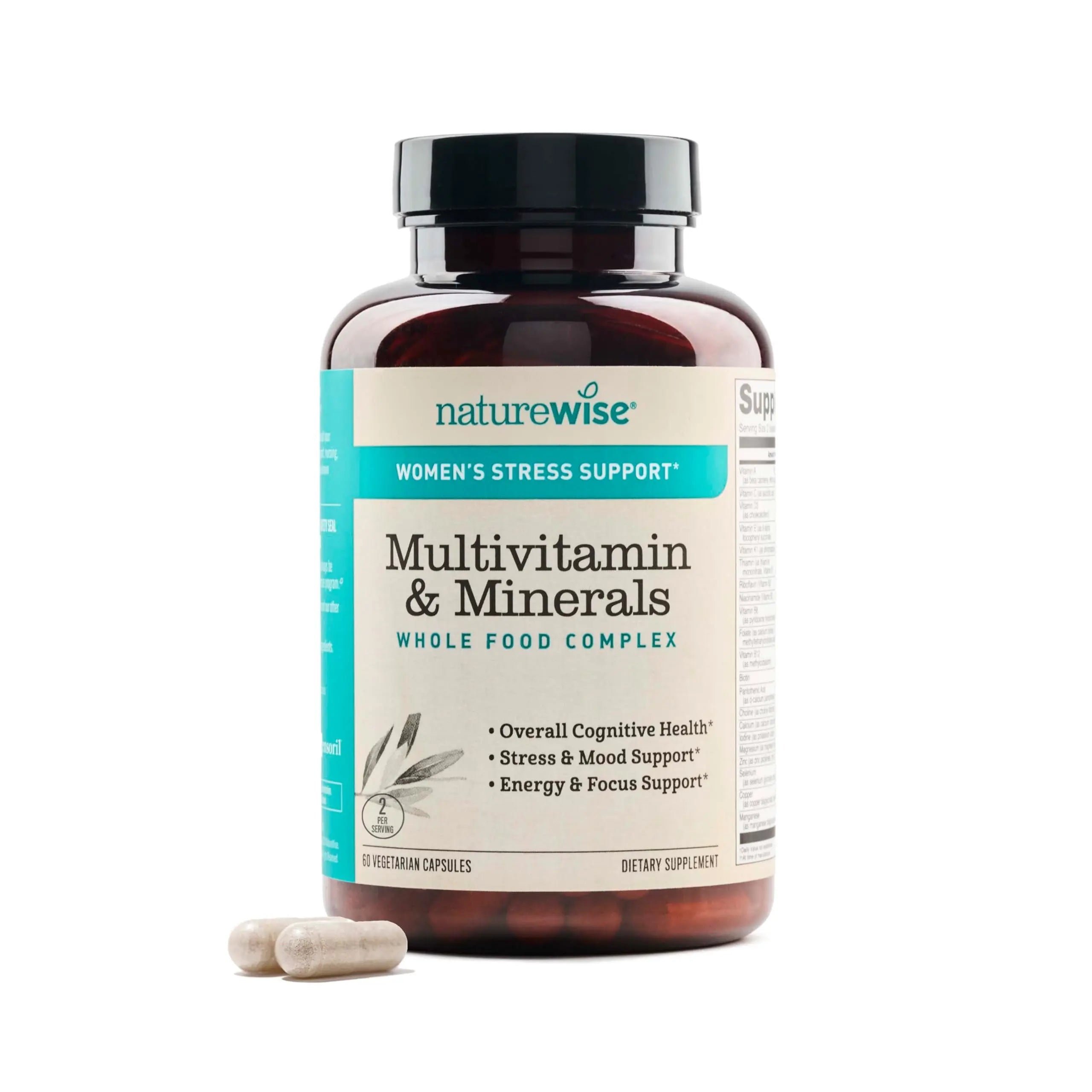 NatureWise Multivitamin for Women + Stress Support with Organic Whole Foods & Natural Minerals - B-Complex + Vitamin C + D3 K2 for Immunity, Hair, Skin & Nails - Non-GMO - 60 Capsules[30-Day Supply] NatureWise buy supplements canada