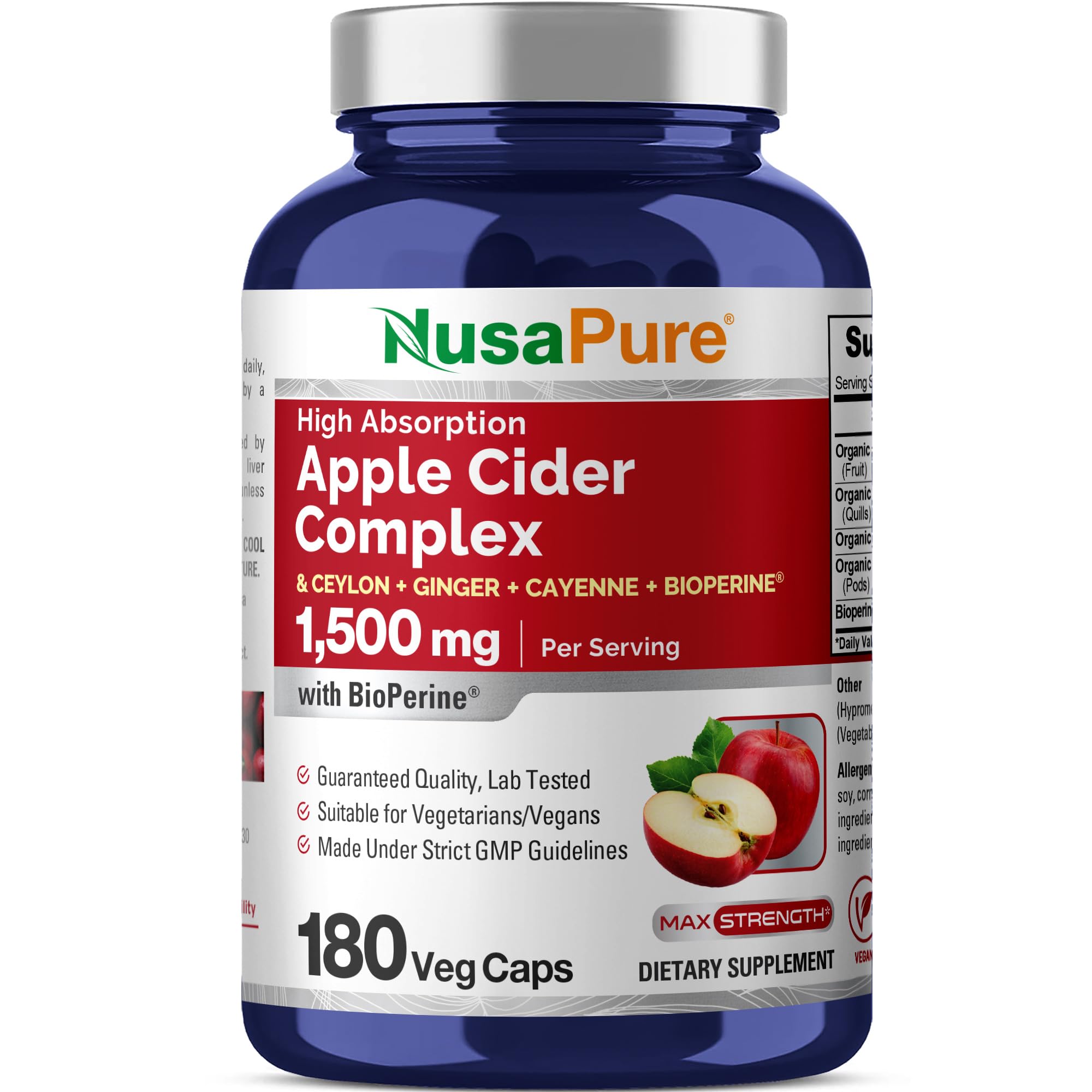 NusaPure Apple Cider Vinegar Complex 1500 mg 180 Veg Caps Suitable for Vegetarians and Vegans, Non-GMO NusaPure buy supplements canada