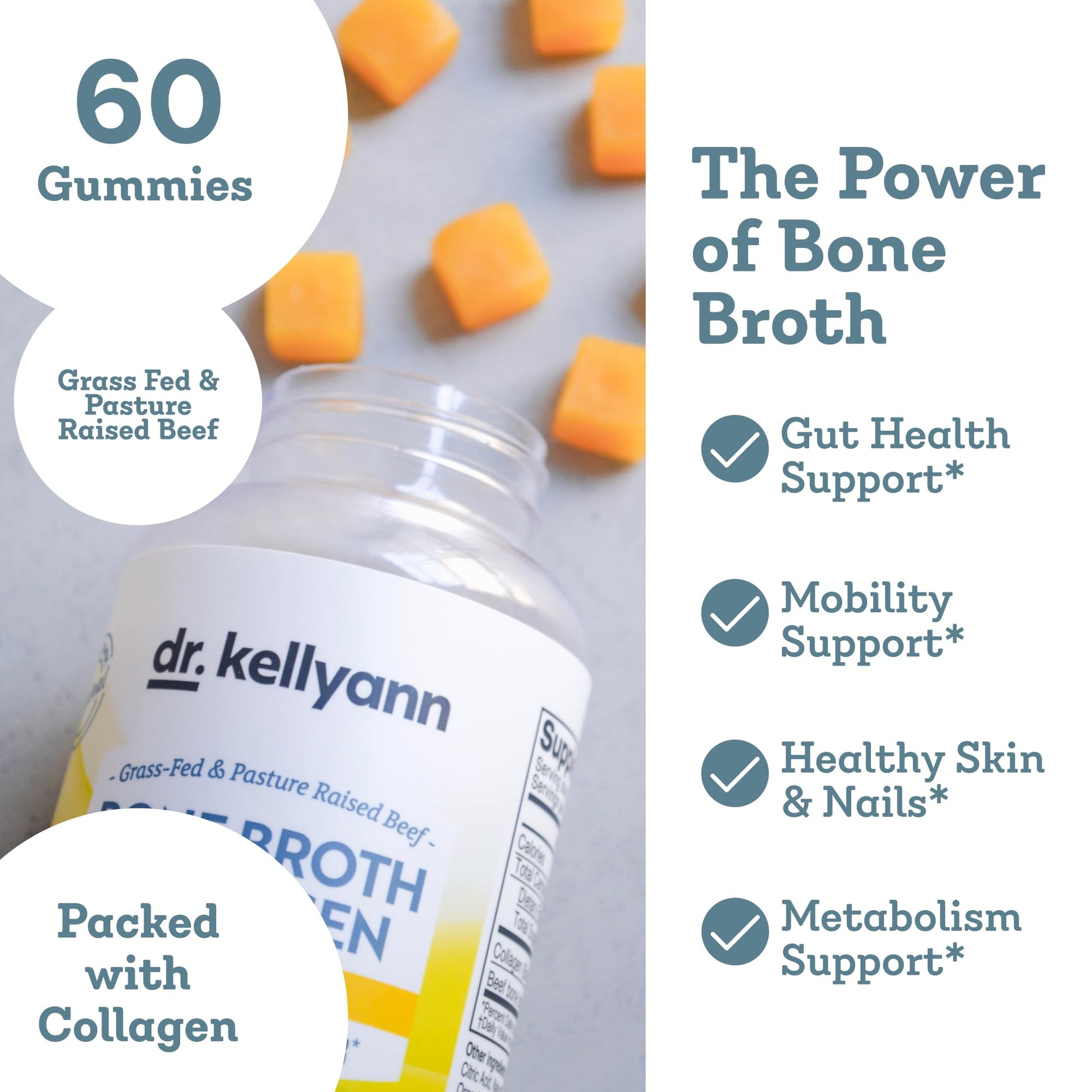 Dr. Kellyann Collagen + Bone Broth Gummies, Lemon | Gut, Skin, Joint & Hair Support | Grass-Fed Beef | Non-GMO, Dairy-Free, Soy-Free | 60 Gummies Dr. Kellyann buy supplements canada
