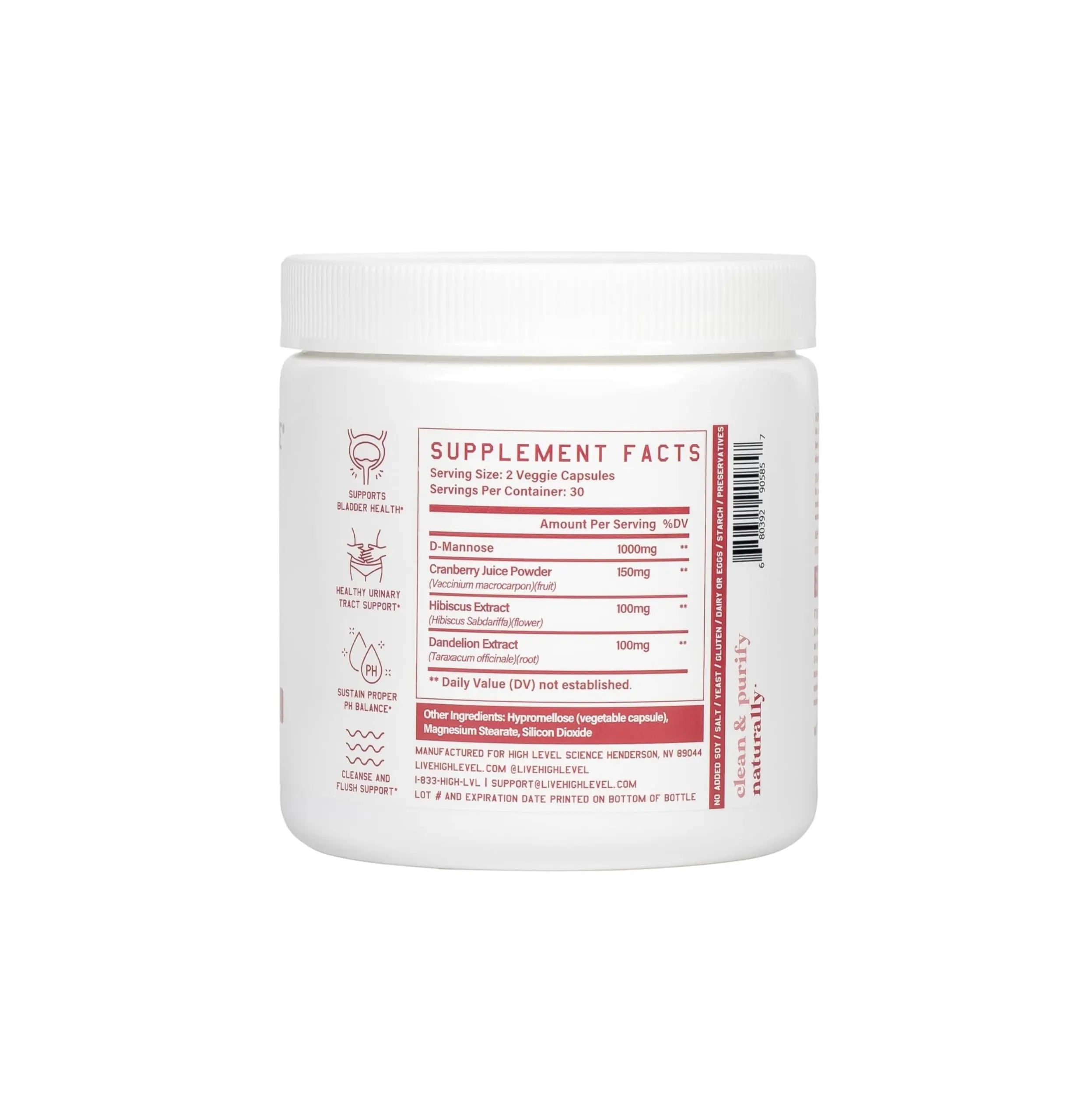 High Level D-Mannose 1000mg, Urinary Tract & Bladder Health Support, D Mannose Supplements for Women, Cranberry, Hibiscus & Dandelion, Utri Cleanse, 60 Capsules, Vegetarian, Gluten Free High Level buy supplements canada