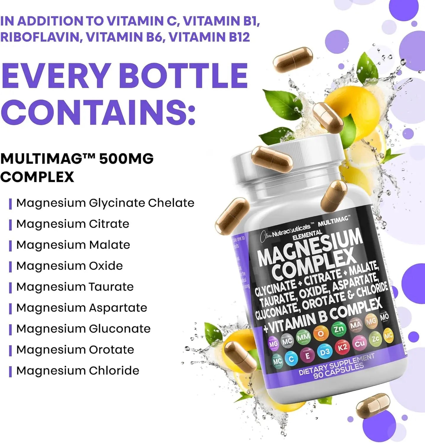 Clean Nutraceuticals Magnesium Complex with Magnesium Glycinate Citrate Malate Oxide Taurate Aspartate Orotate & Mag Chloride, Zinc Copper Manganese (90 Count (Pack of 2)) Clean Nutraceuticals buy supplements canada