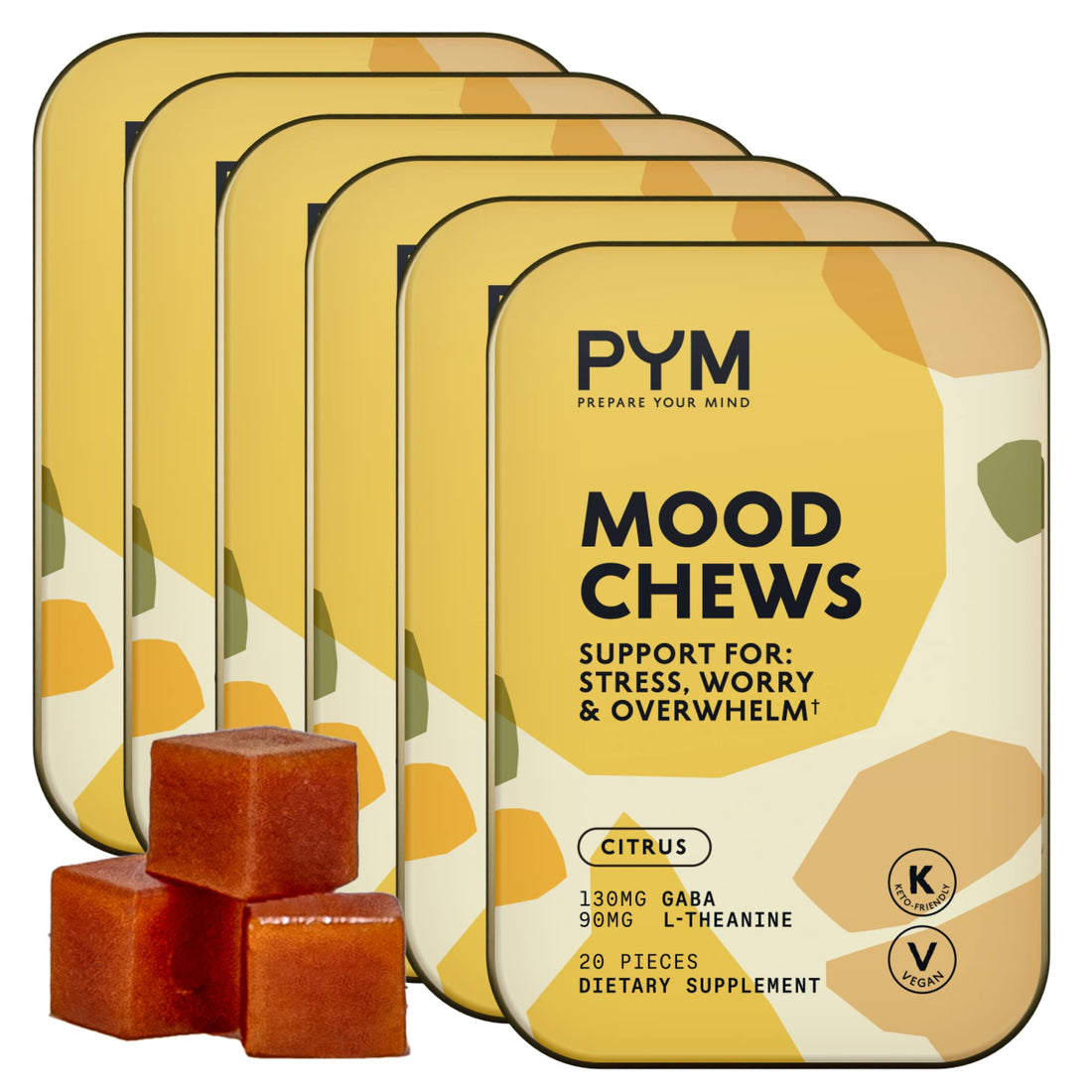 PYM Citrus Mood Chews Support for Stress, Worry & Overwhelm, 120 Count | 130mg GABA, 90mg L-Theanine | Vegan, Non-GMO, Gluten-Free, No Added Sugar | All-Natural Mood Balance Supplement Made in USA PYM Health buy supplements canada