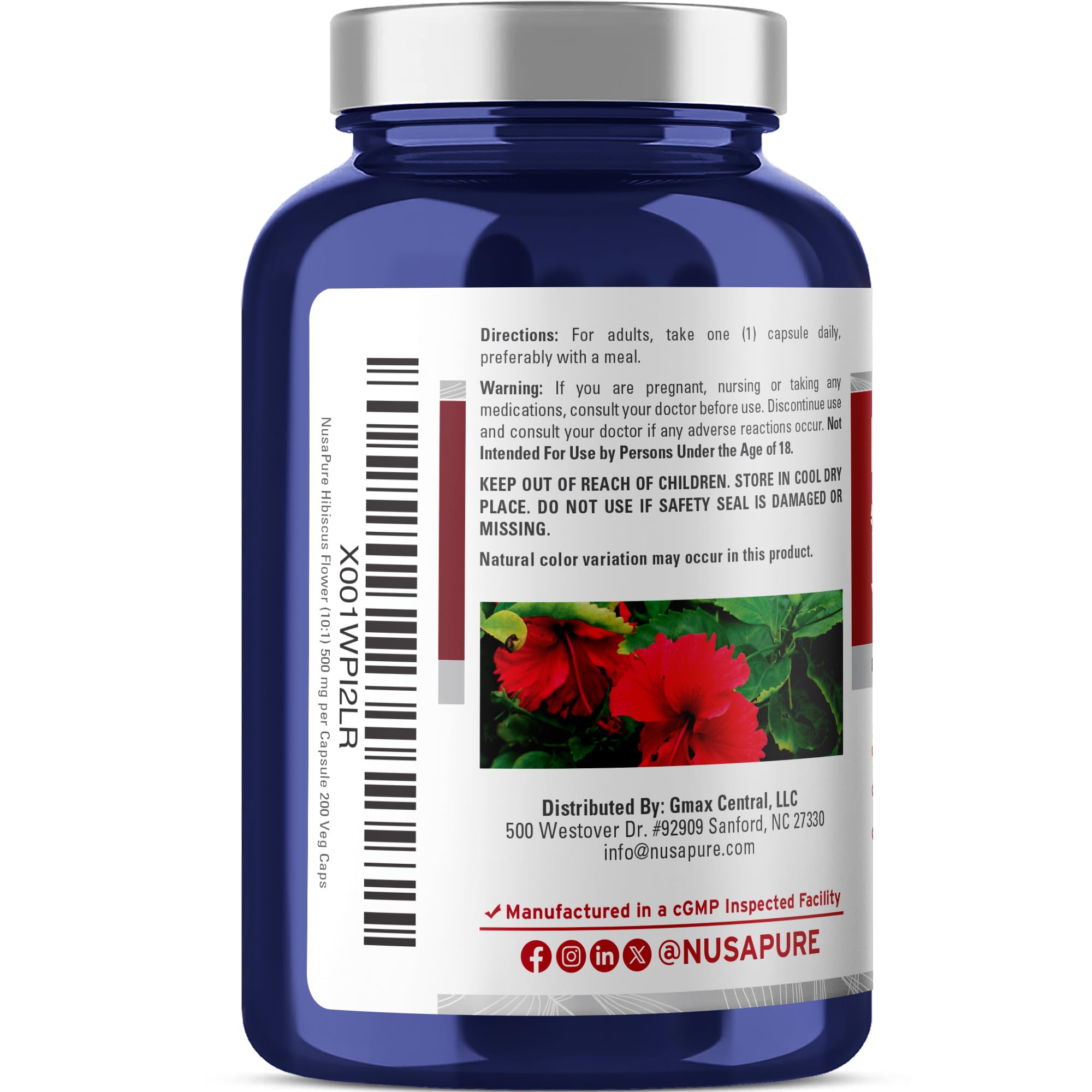 NusaPure Hibiscus Flower 10:1 Extract, 500 mg Equivalent to 5000mg 200 Vegetarian Caps (Non-GMO, Vegan) NusaPure buy supplements canada
