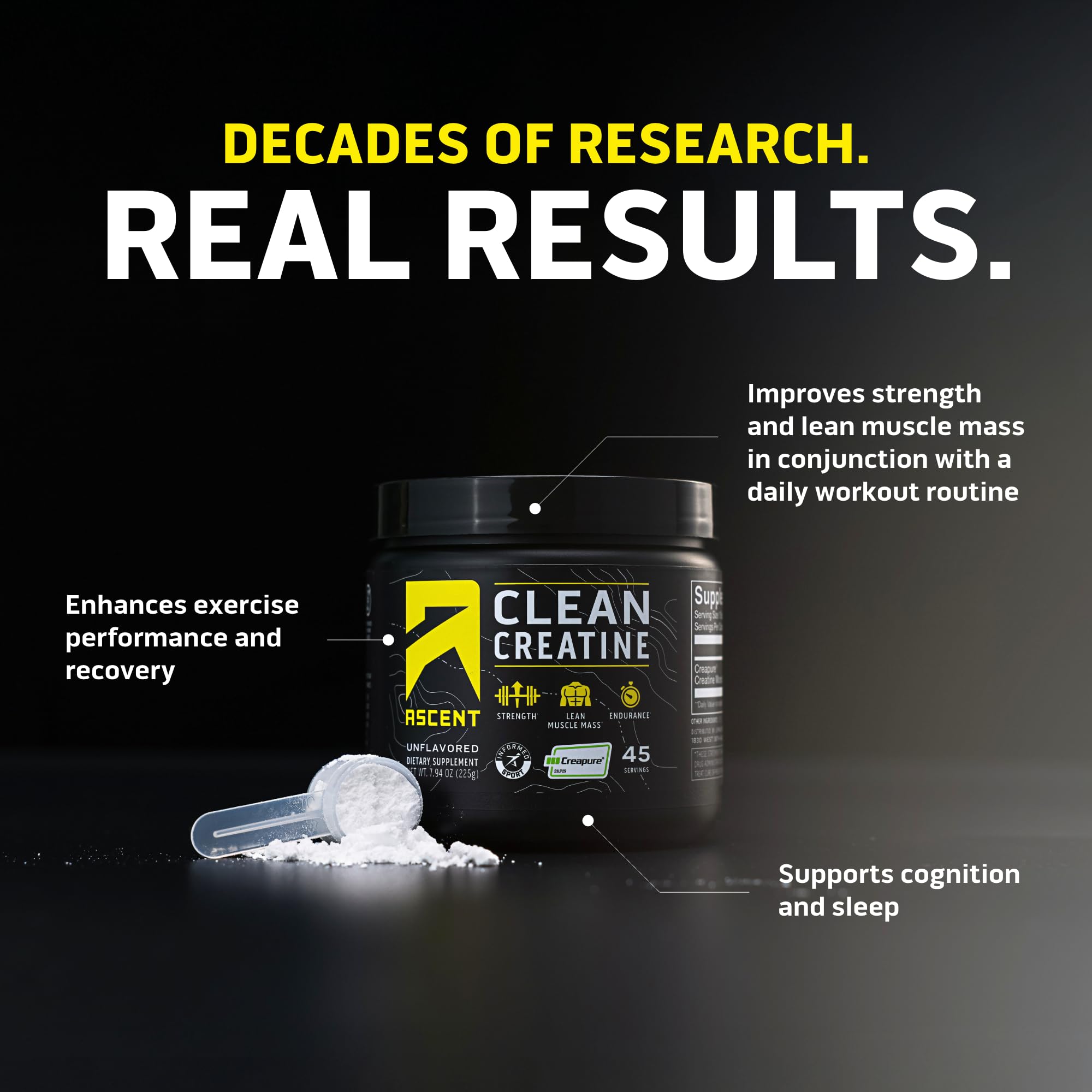 Ascent Clean Creatine Monohydrate Powder - 5G Per Serving, Creapure Supplement - Unflavored, 45 Servings Ascent buy supplements canada