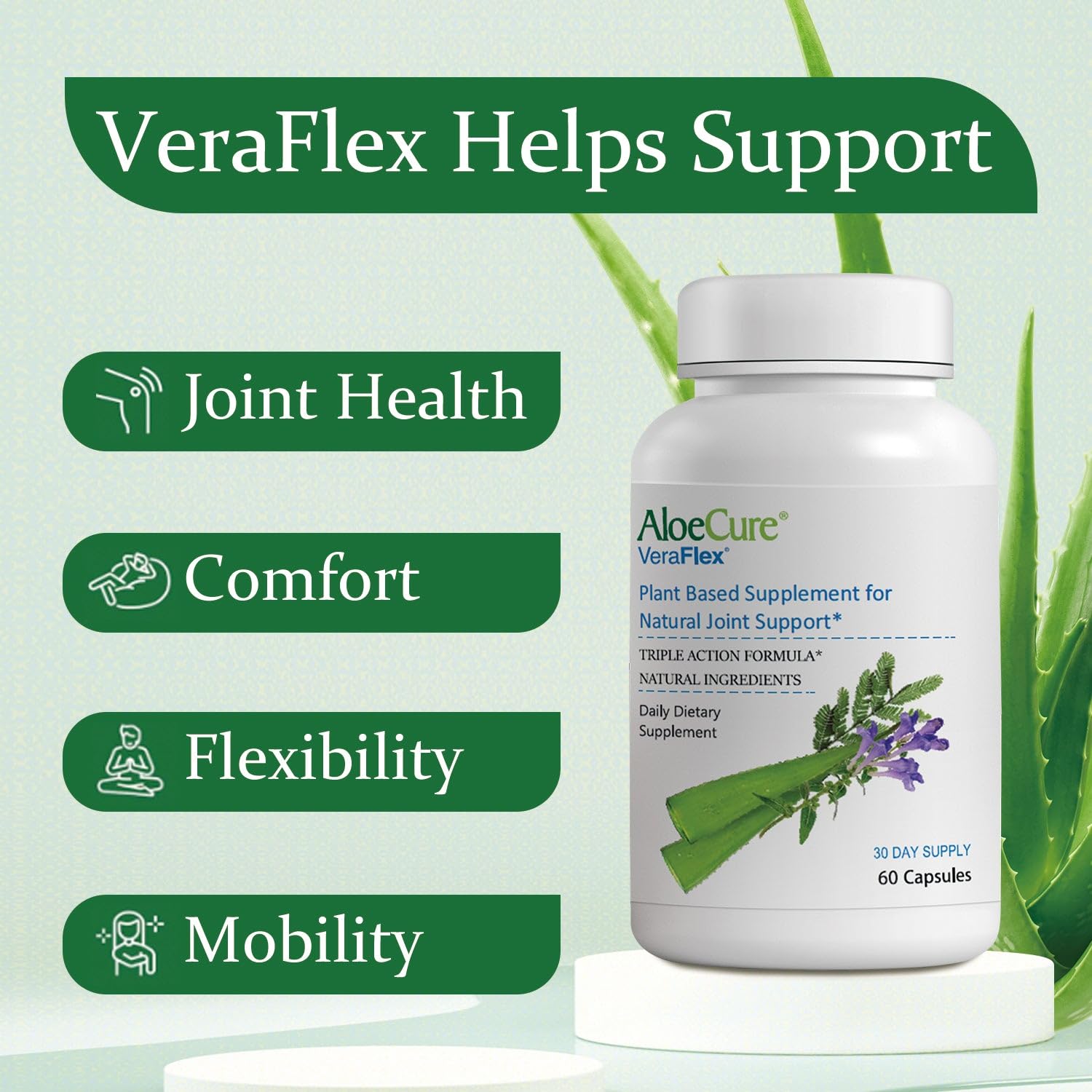 AloeCure VeraFlex Natural Joint Health, 60 Capsules, Clinically Tested Natural Plant-Based Formula to Support Comfort, Mobility and Flexibility - Featuring Organic Aloe Vera AloeCure buy supplements canada