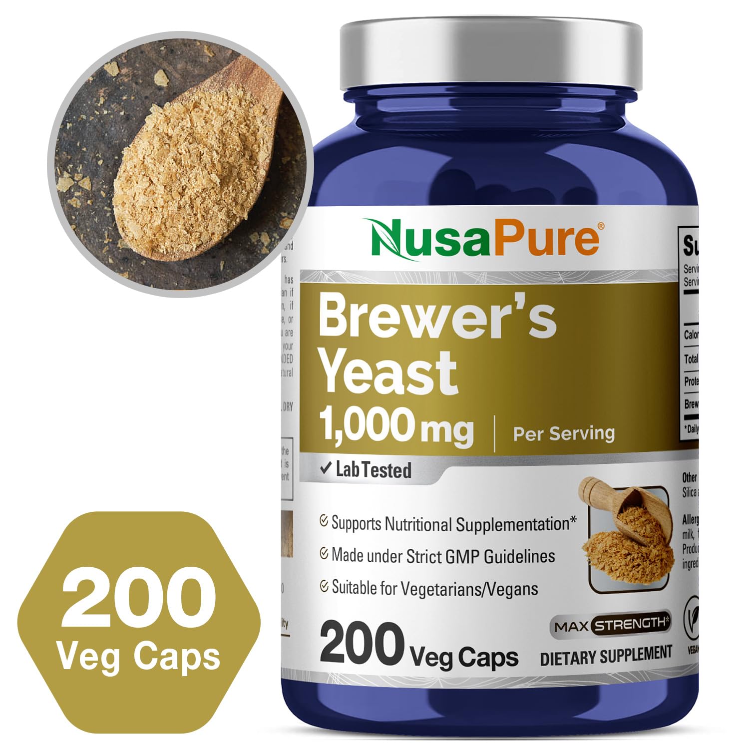 NusaPure Brewer’s Yeast - Suitable for Vegetarian/Vegan, Non - GMO - 1000mg 200 Capsules NusaPure buy supplements canada