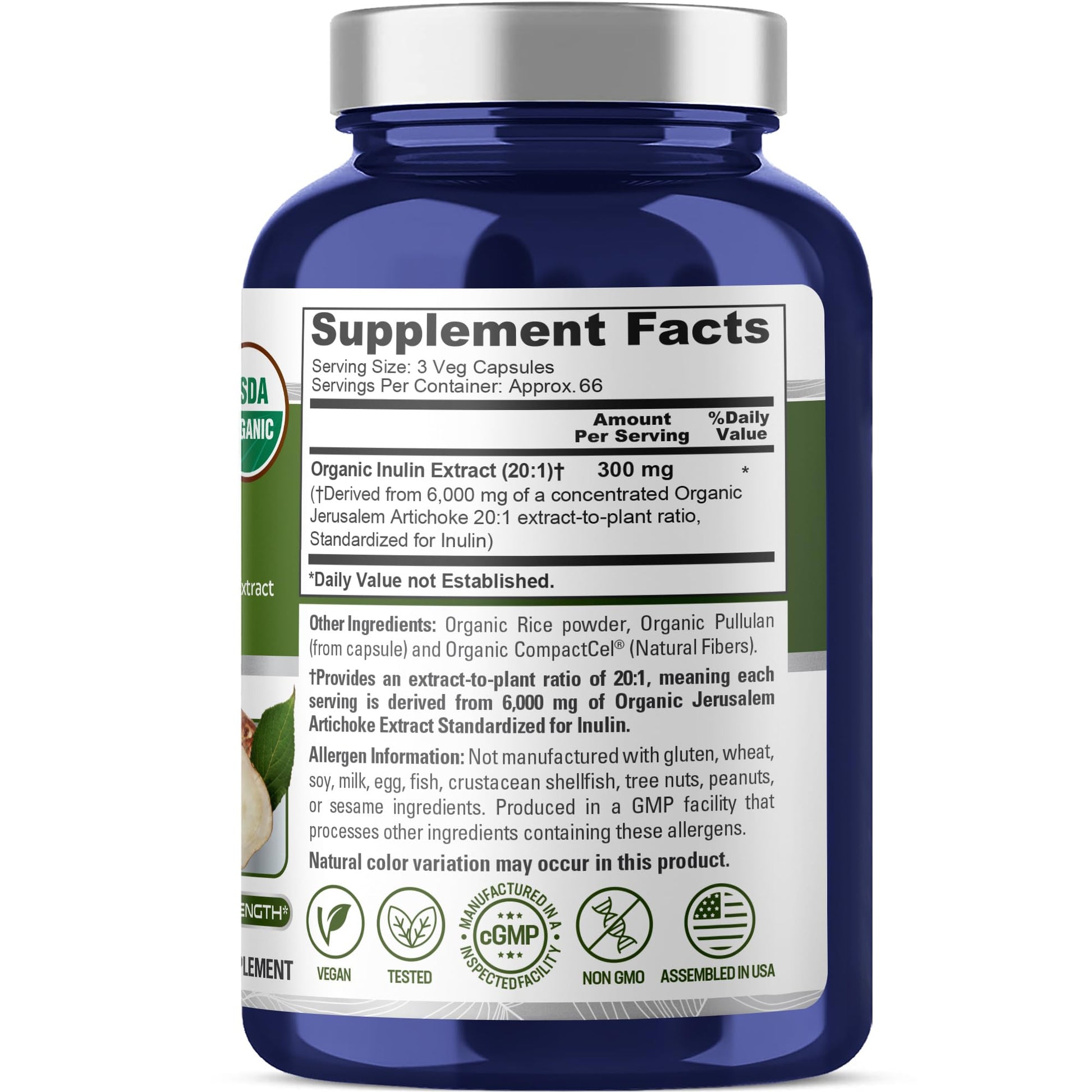 NusaPure Inulin Powder 20:1 Extract, 300 mg Equivalent to 6,000mg | 200 Veg Capsules |USDA Organic Suitable for Vegetarians, Vegan, Non-GMO Supplement NusaPure buy supplements canada