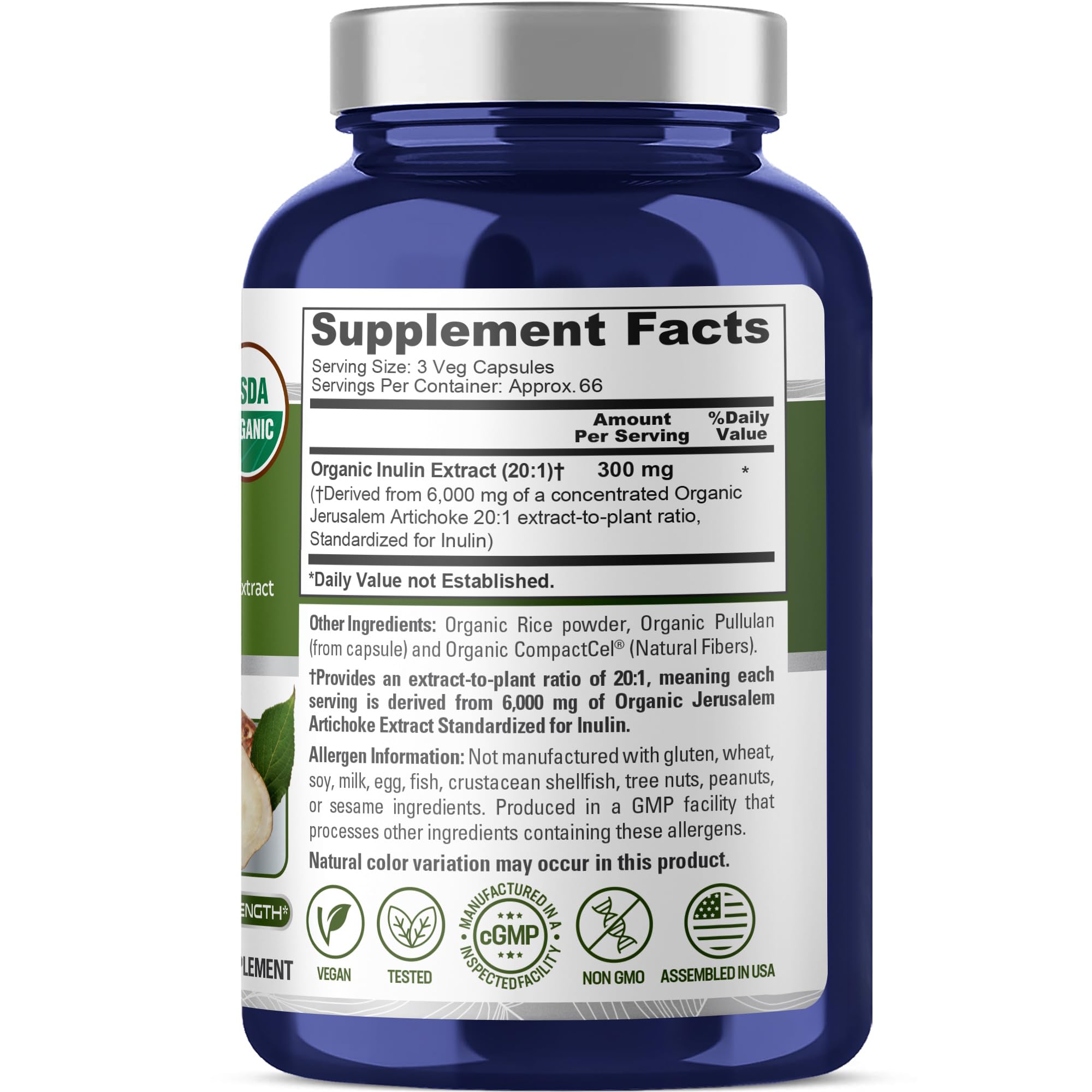 NusaPure Inulin Powder 20:1 Extract, 300 mg Equivalent to 6,000mg | 200 Veg Capsules |USDA Organic Suitable for Vegetarians, Vegan, Non-GMO Supplement NusaPure buy supplements canada