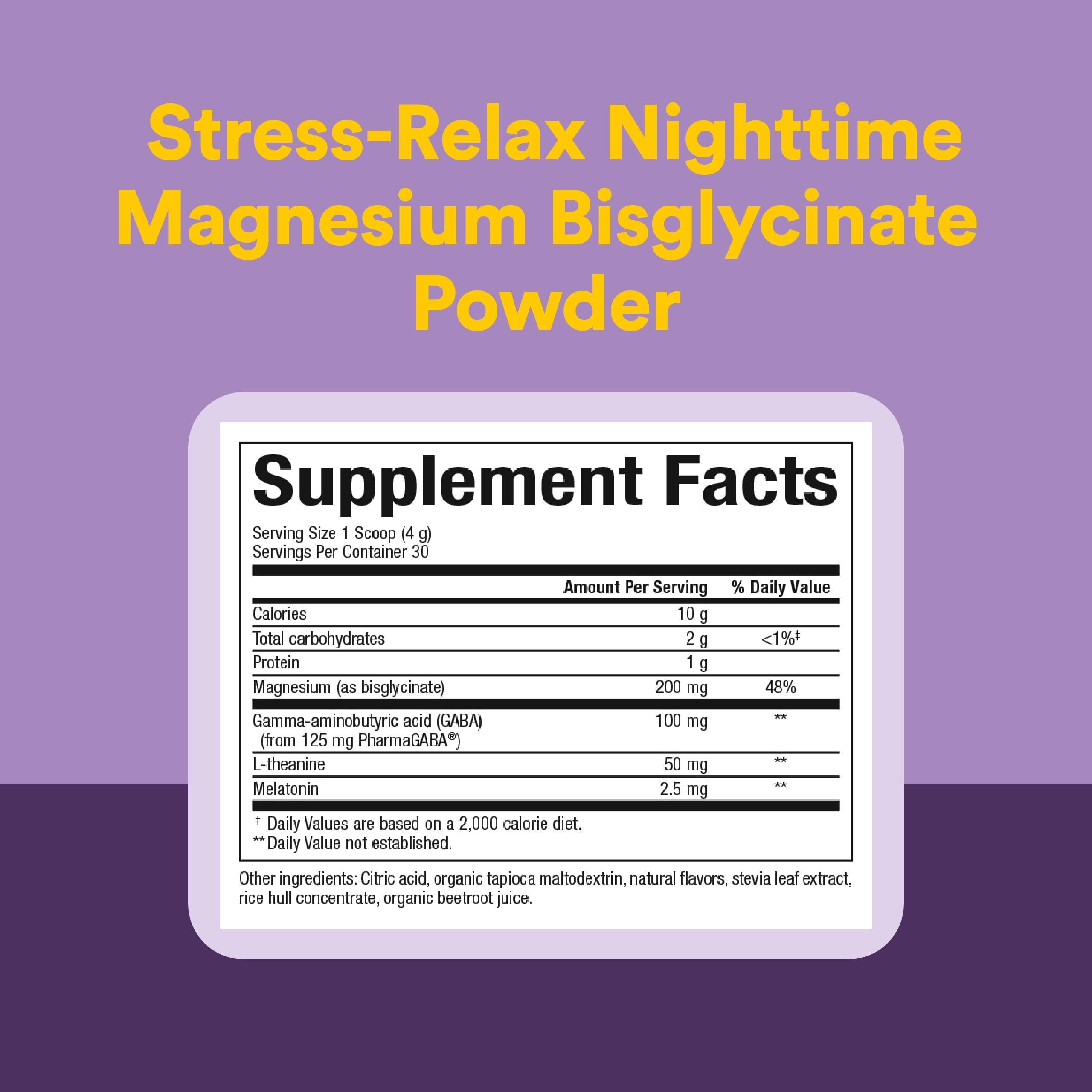 Natural Factors Stress-Relax Nighttime Magnesium Bisglycinate - Supports Sleep & Relaxation* - with Melatonin, L-Theanine & GABA - Tropical Flavor - 4.23 oz Natural Factors buy supplements canada