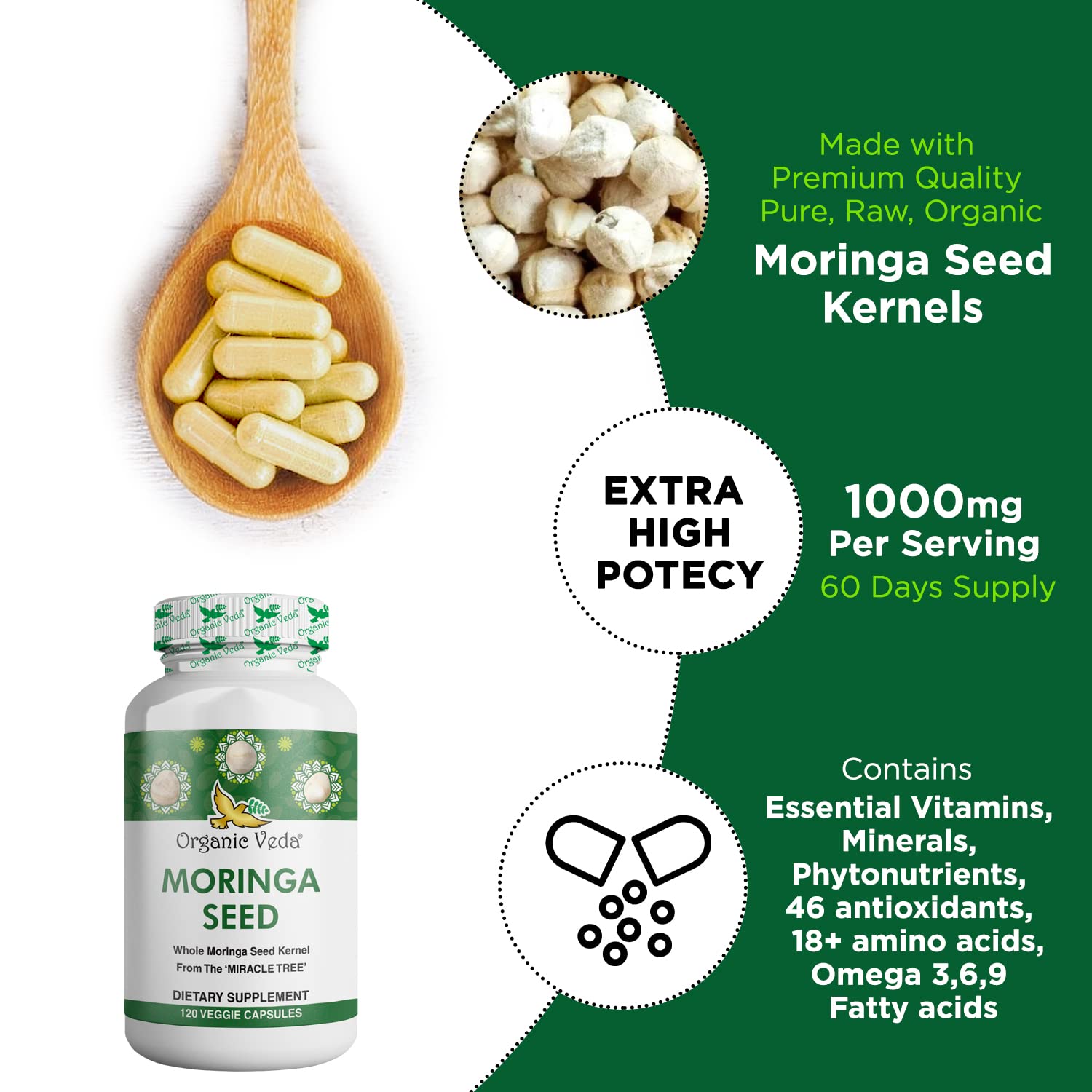 Organic Veda Moringa Seed Capsules - Pure Organic Moringa Capsules Seed Powder Organic Veda buy supplements canada