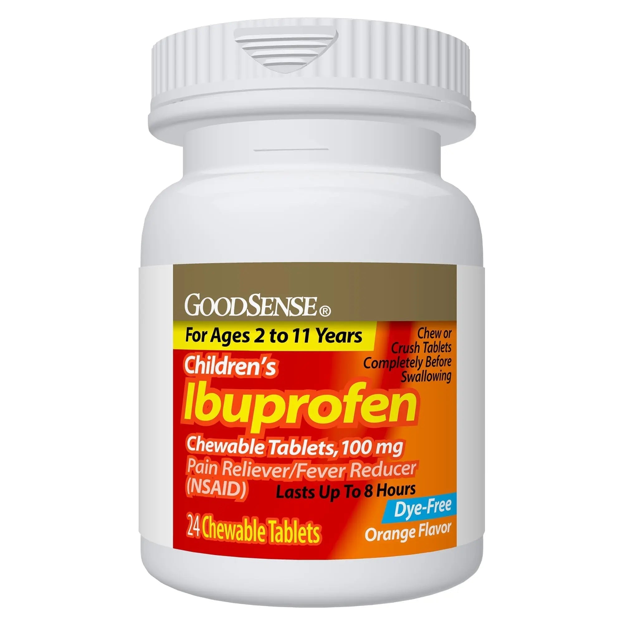 Childrens Ibuprofen Chewable Tablets, 100 mg, Orange Flavor, Pain Reliever and Fever Reducer, 24 Count GoodSense buy supplements canada