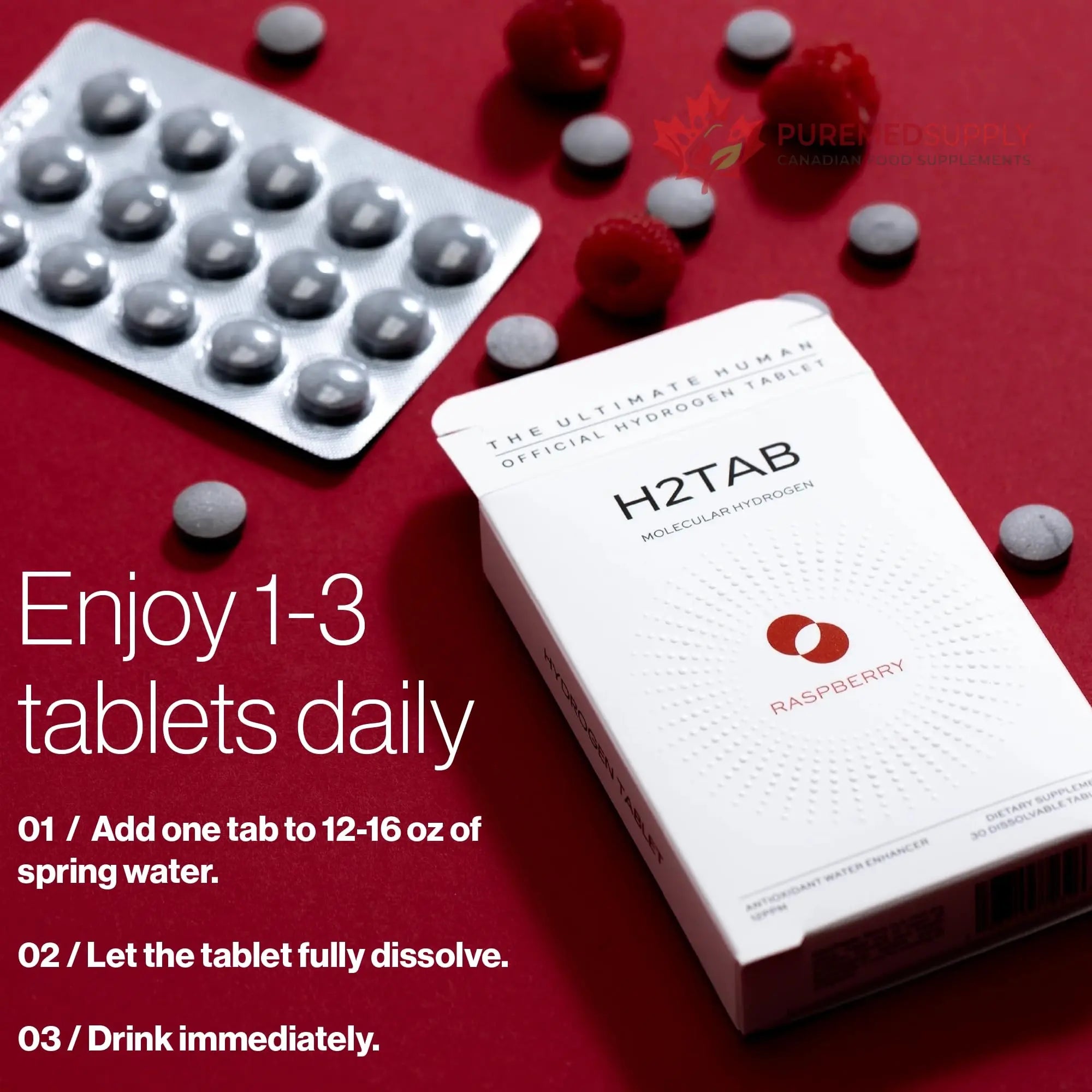 Molecular H2TAB Hydrogen Water Tablets with Magnesium -12 PPM Hydrogen Tablets for Drinking Water -Rich in Antioxidants, Supports Cellular Health, Recovery & Cognitive Function (30 Counts, Raspberry) H2TAB buy supplements canada