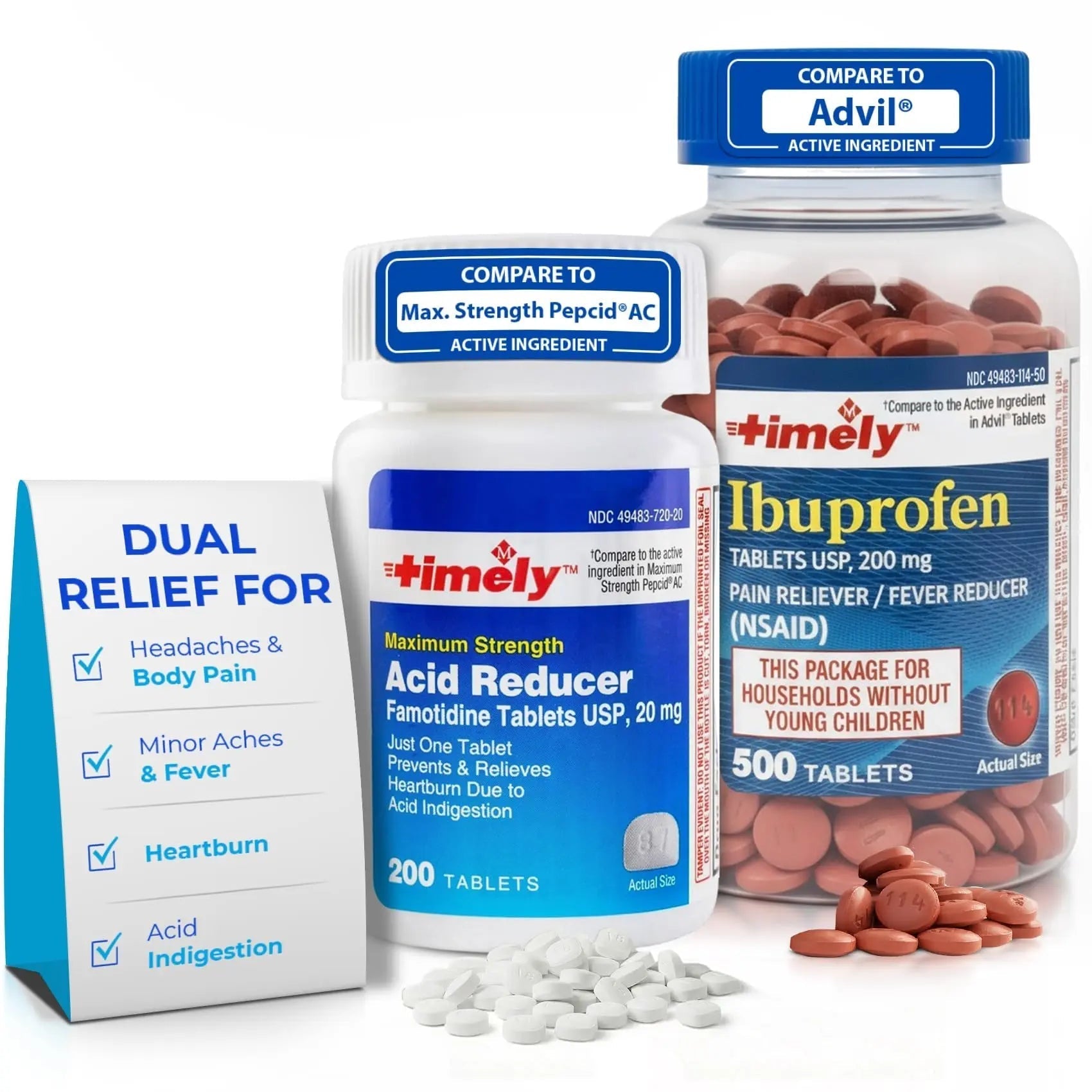 TIME-Cap Labs Ibuprofen 200mg (500 Tablets) & Famotidine 20mg Acid Reducer (200 Tablets) Bundle - Fever, Pain Reliever Pills for Headaches & Heartburn Relief Medicine for Acid Reflux & Indigestion TIME-CAP LABS, INC. buy supplements canada