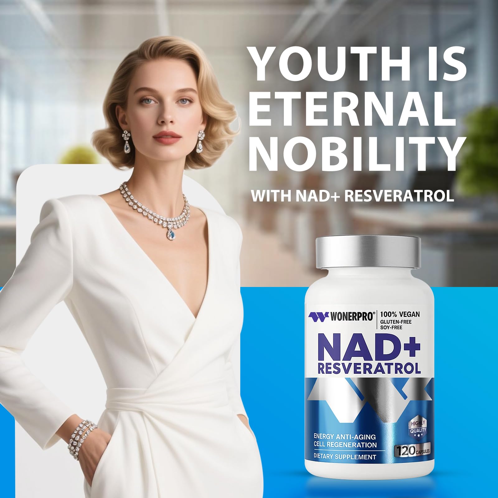 NAD+ Supplement 1500mg Pure Organic, NAD+ Resveratrol & Vitamin B3 for Women & Men, Energy Boost & Anti-Aging Support, 120 Vegan Capsules (Gluten-Free, Soy-Free)-11.4 WONERPRO buy supplements canada